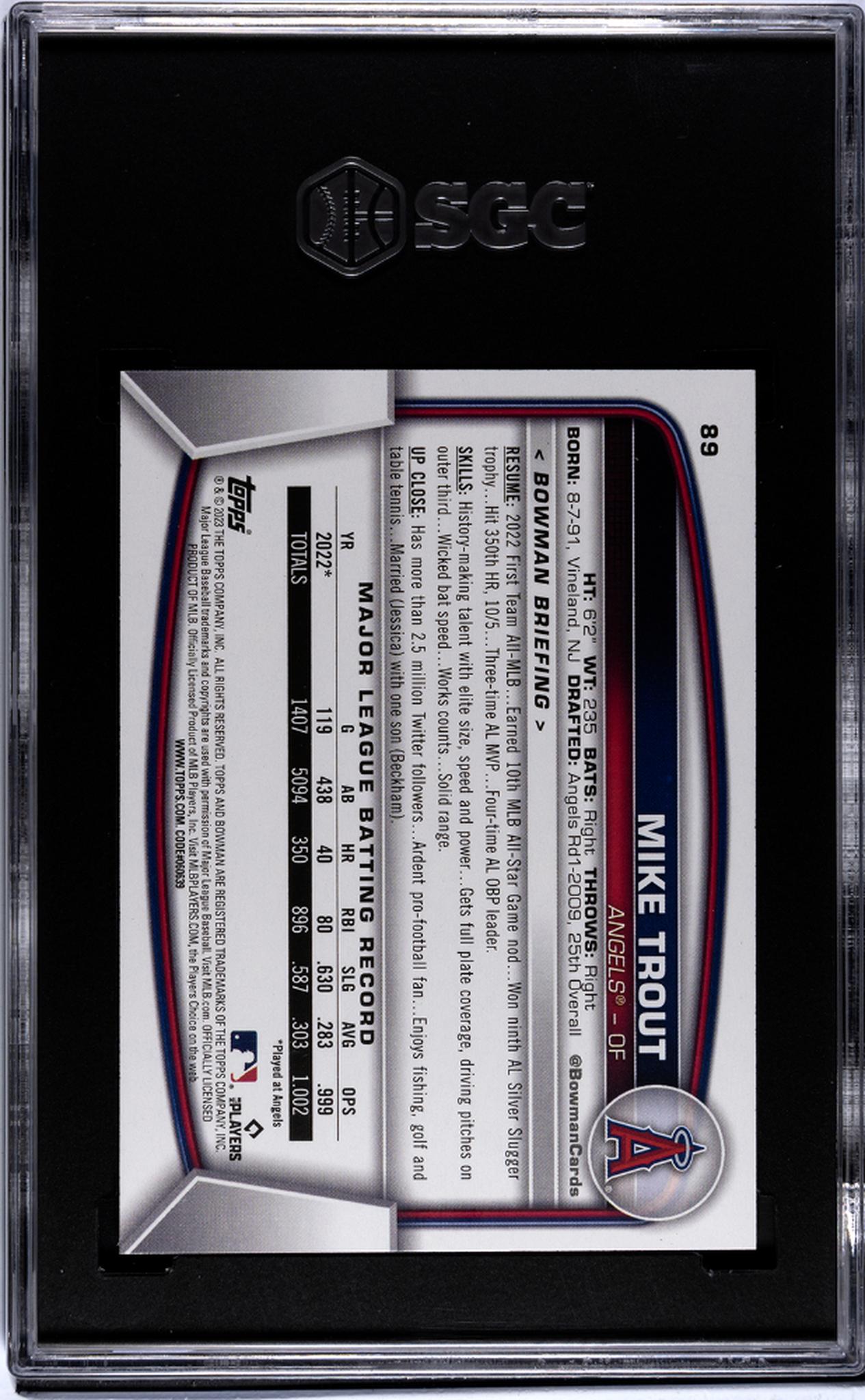 2023 Bowman #89 Mike Trout SGC 9