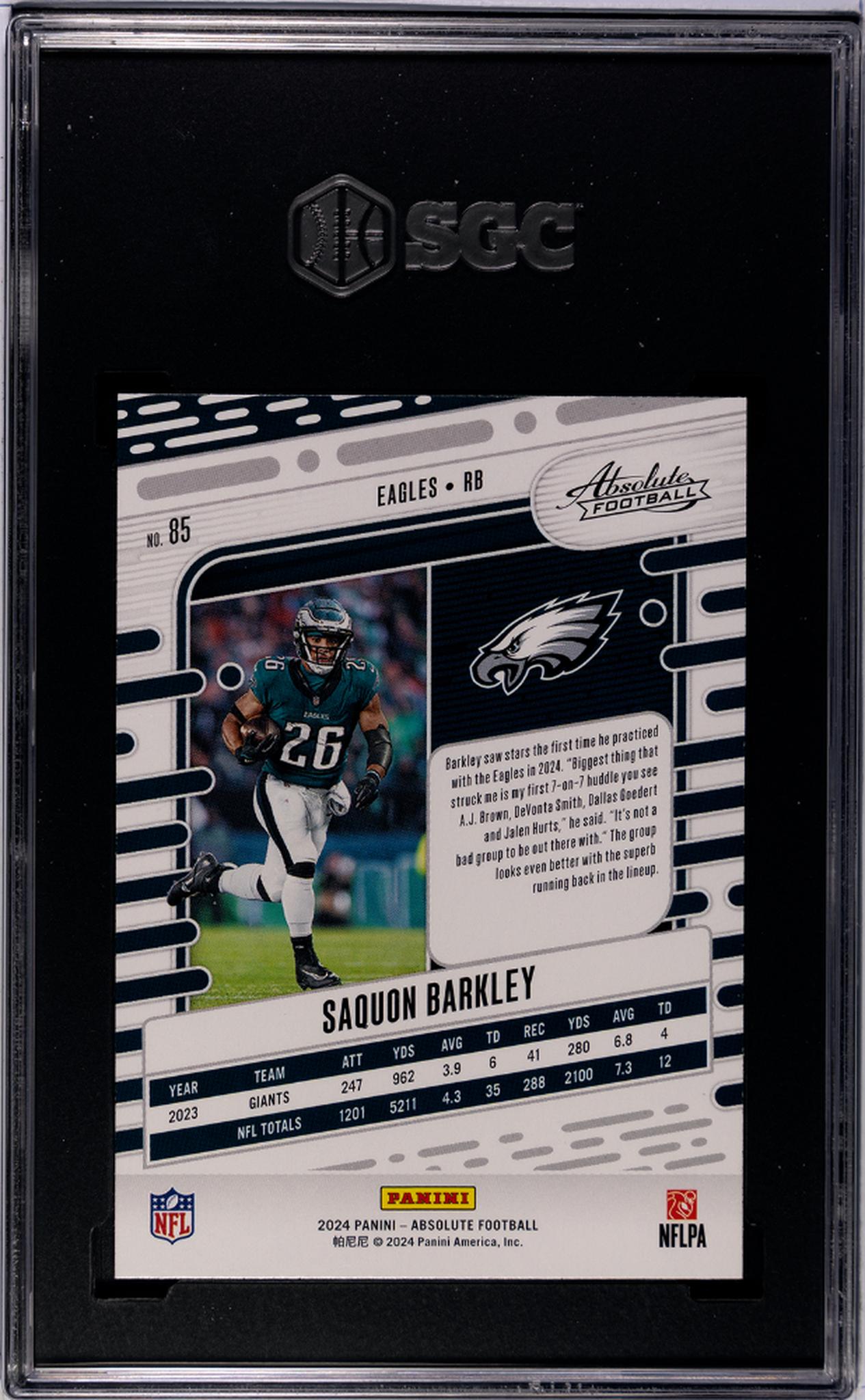 2024 Panini Absolute Football Pink Saquon Barkley #85 SGC 10