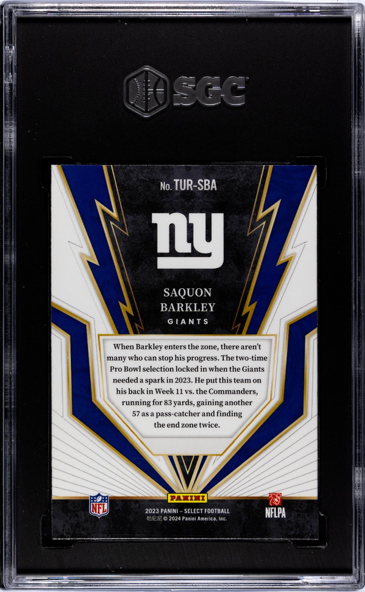 2023 Panini Select #TUR-SBA Saquon Barkley Turbocharged SGC 9.5