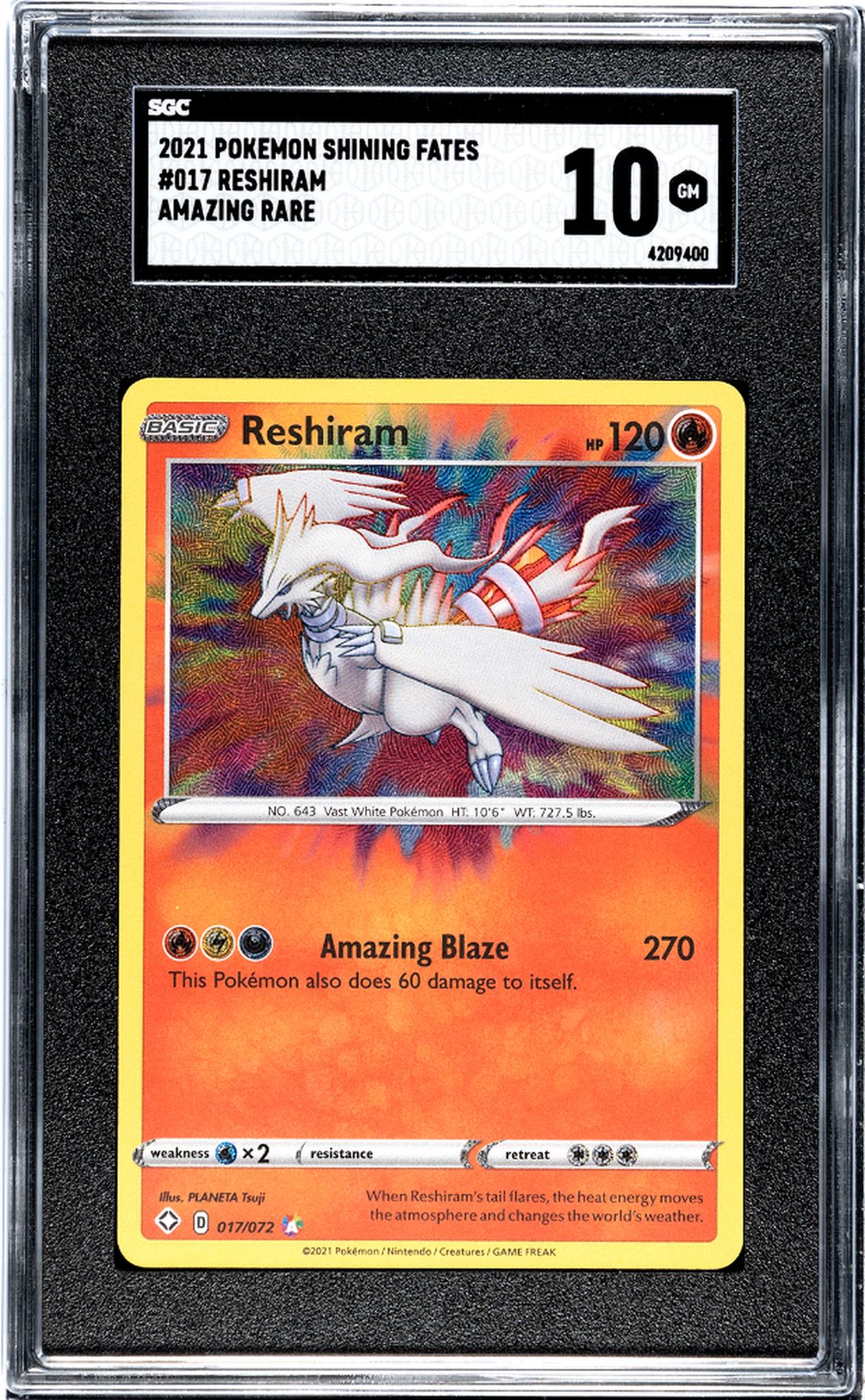 2021 Pokemon Shining Fates #017 Reshiram Amazing Rare SGC 10