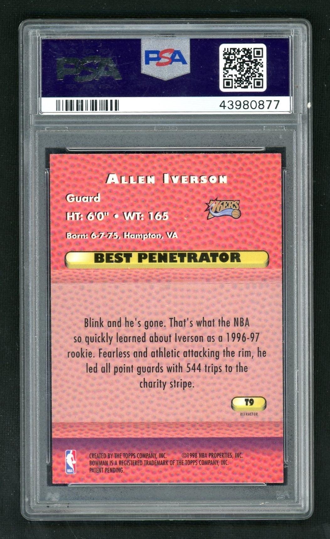 1997 Bowman's Best Techniques Refractor Allen Iverson #T9 PSA 9