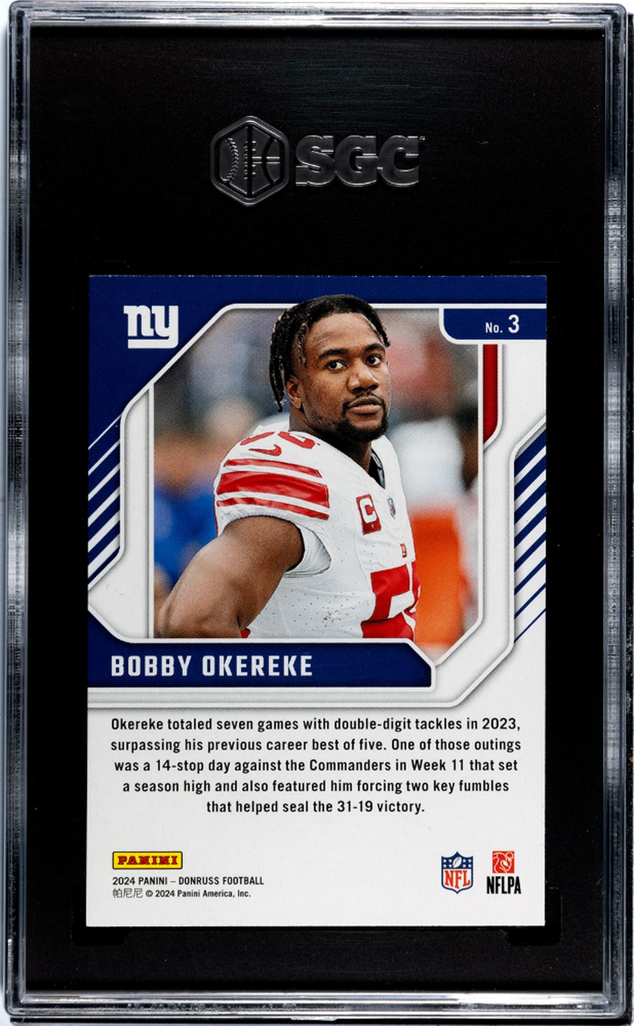 2024 Donruss #3 Bobby Okereke Elite Series SGC 10