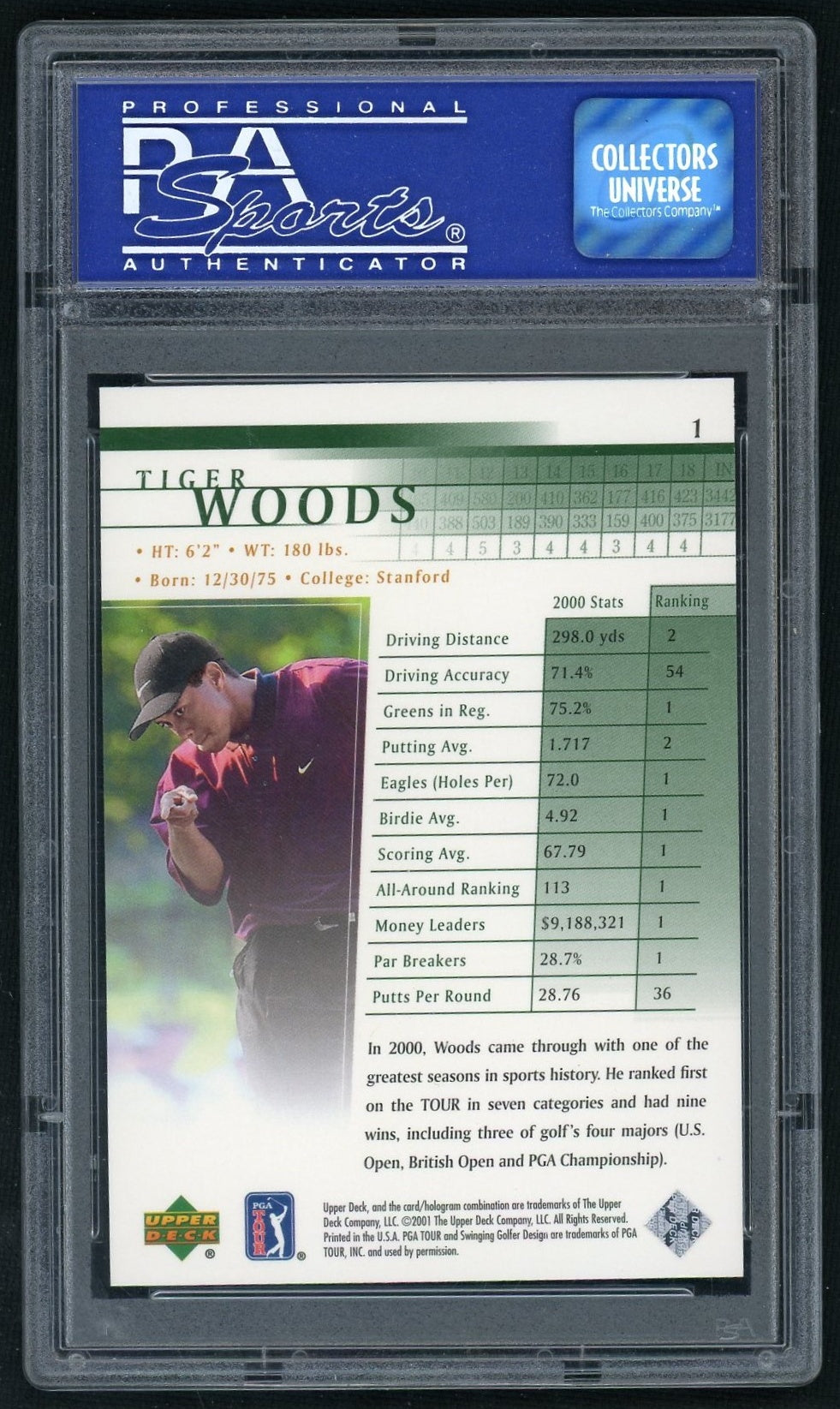2001 Upper Deck Golf Tiger Woods #1 PSA 9