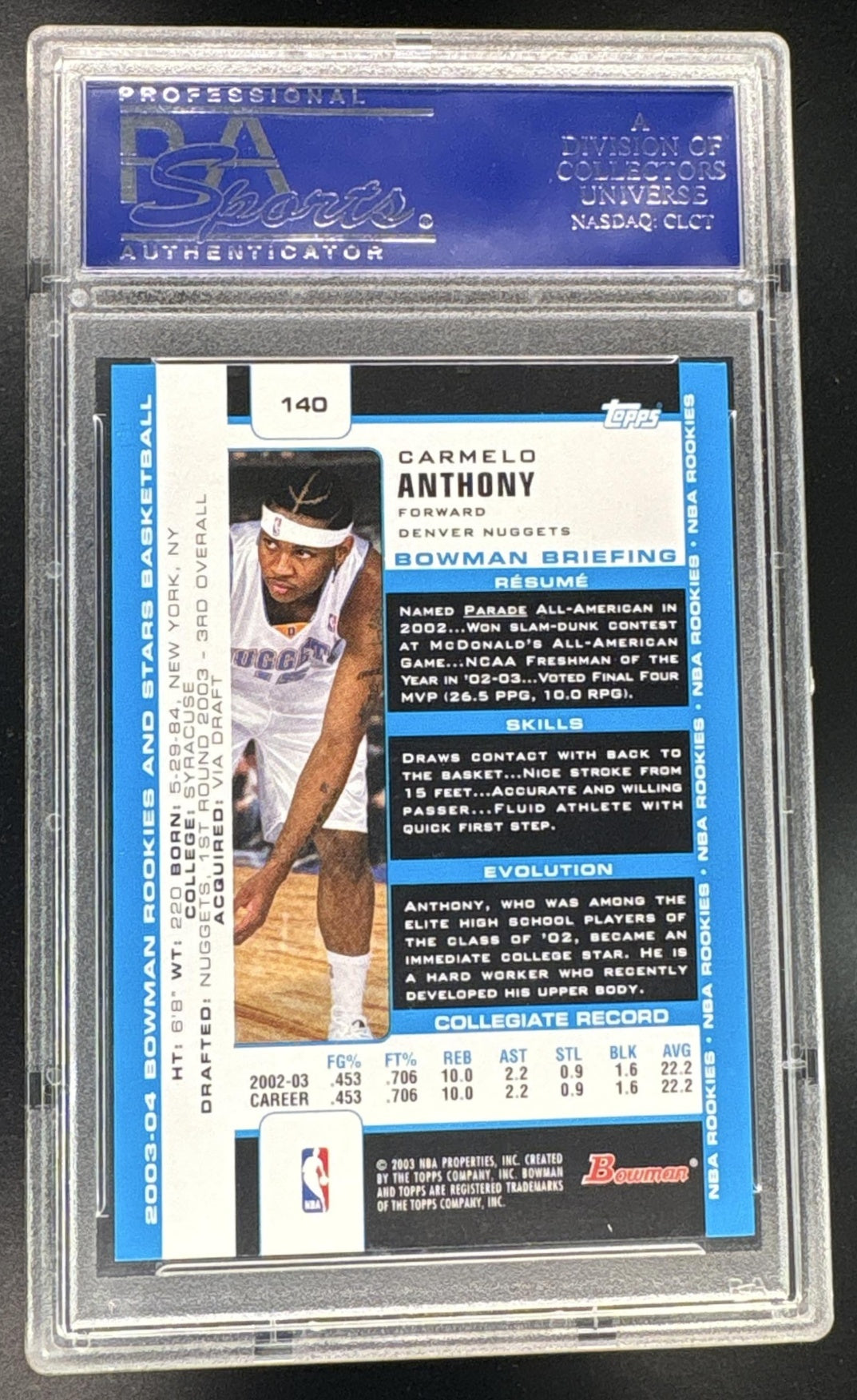 2003 Bowman Carmelo Anthony #140 PSA 8