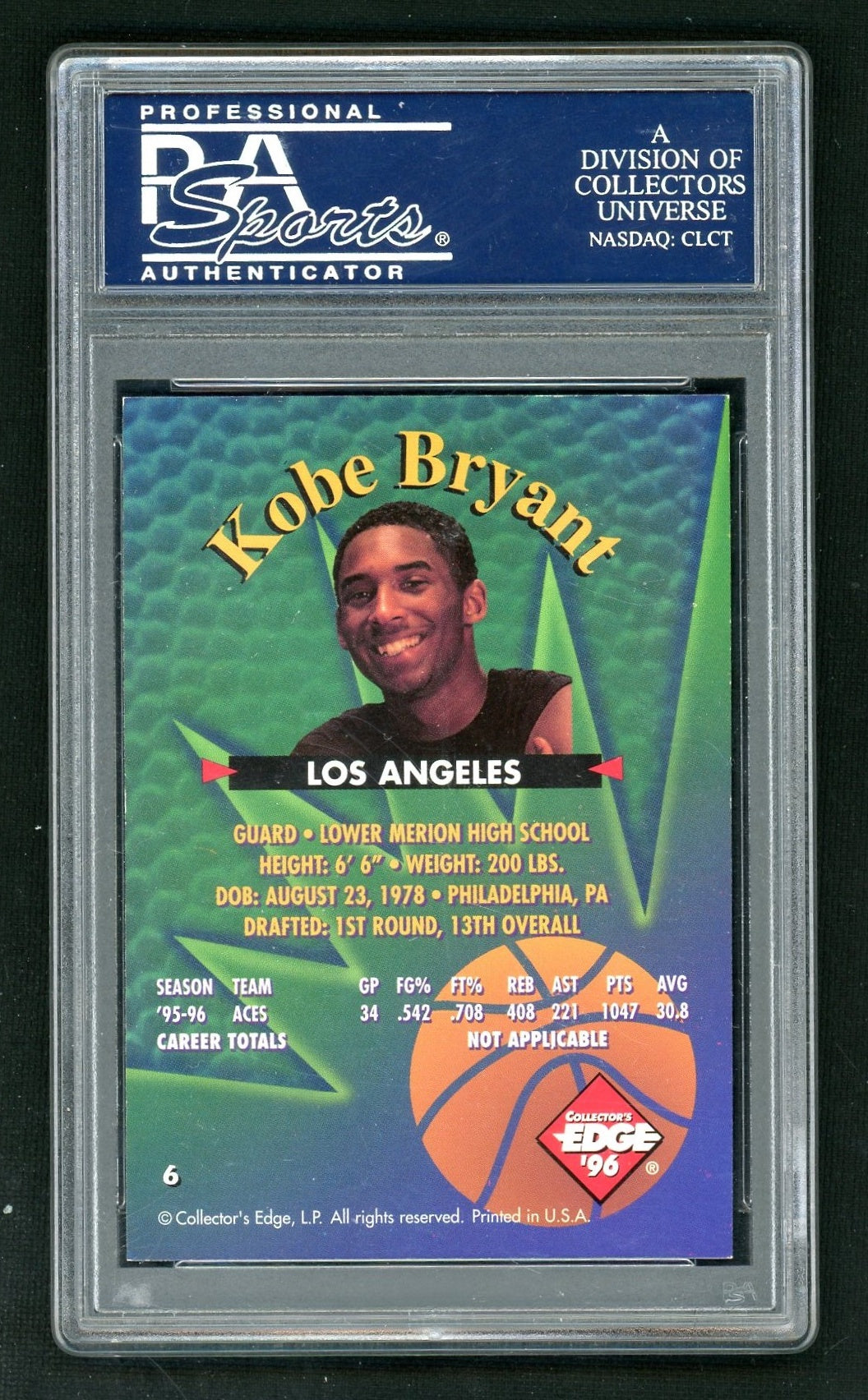 1996 Collector's Edge Rookie Rage Kobe Bryant #6 PSA 8