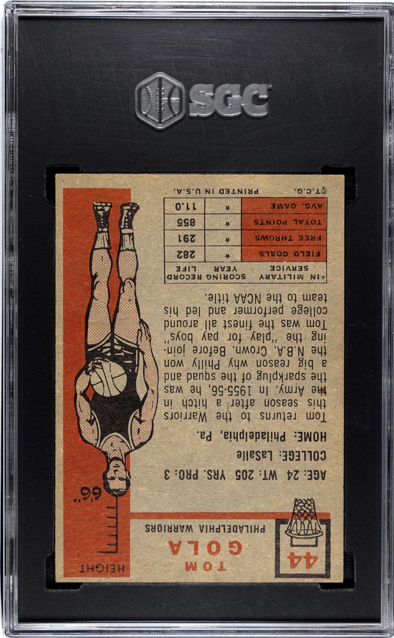 1957-58 Topps Basketball Tom Gola #44 SGC 5