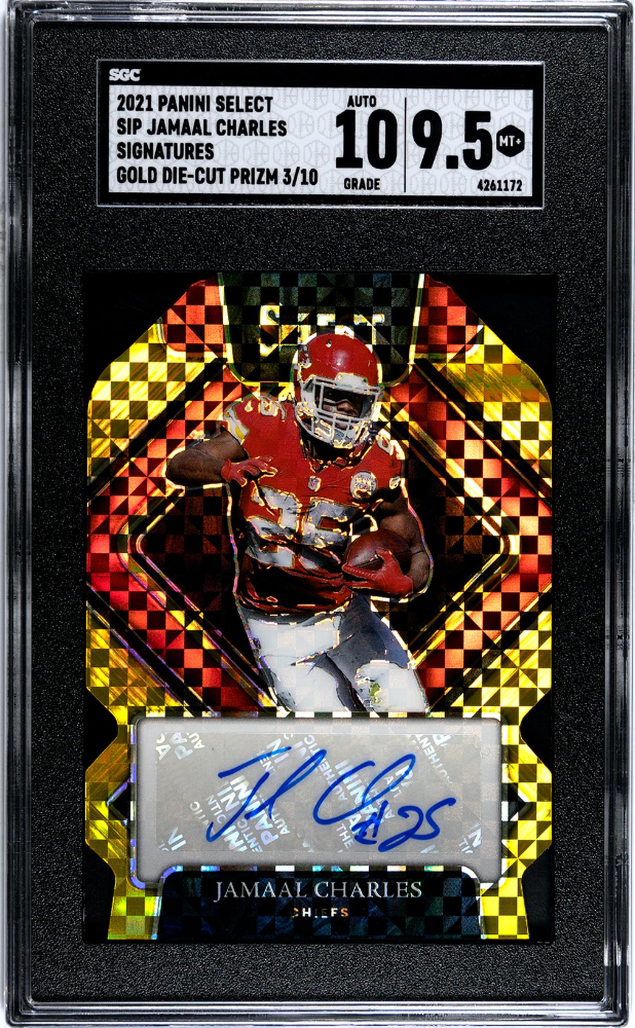 2021 Panini Select Gold Die-Cut Prizm Jamaal Charles #SIP-JCH Auto /10 SGC 9.5 Auto 10