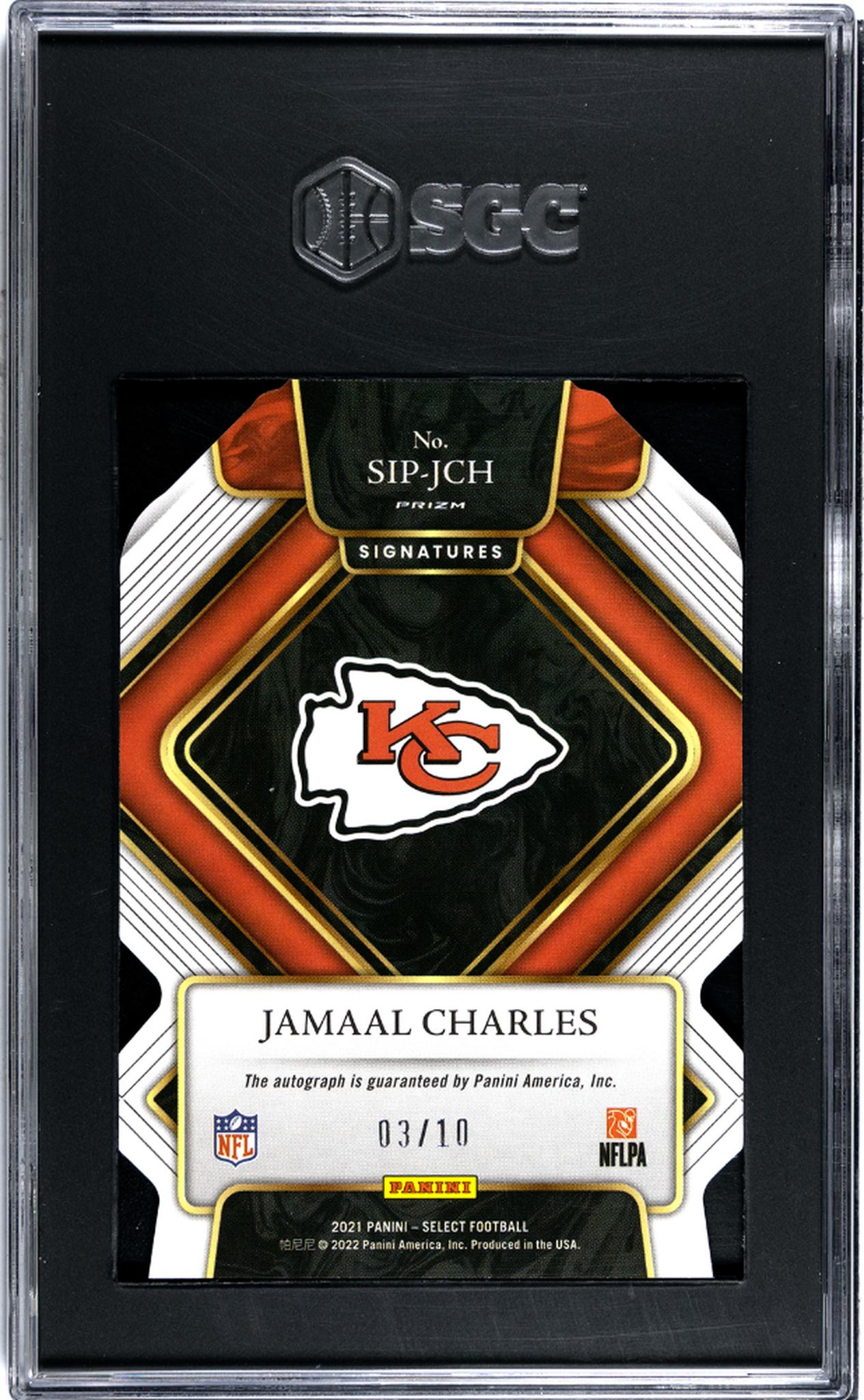 2021 Panini Select Gold Die-Cut Prizm Jamaal Charles #SIP-JCH Auto /10 SGC 9.5 Auto 10