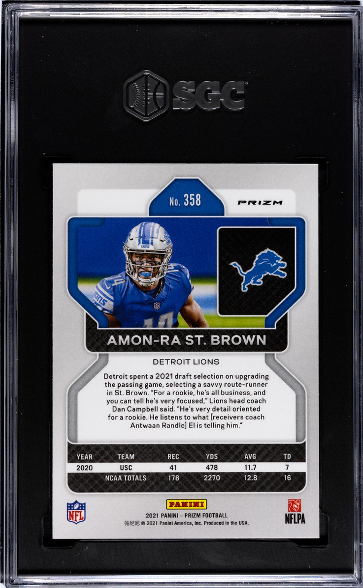 2021 Panini Prizm #358 Amon-Ra St. Brown Green Prizm SGC 7