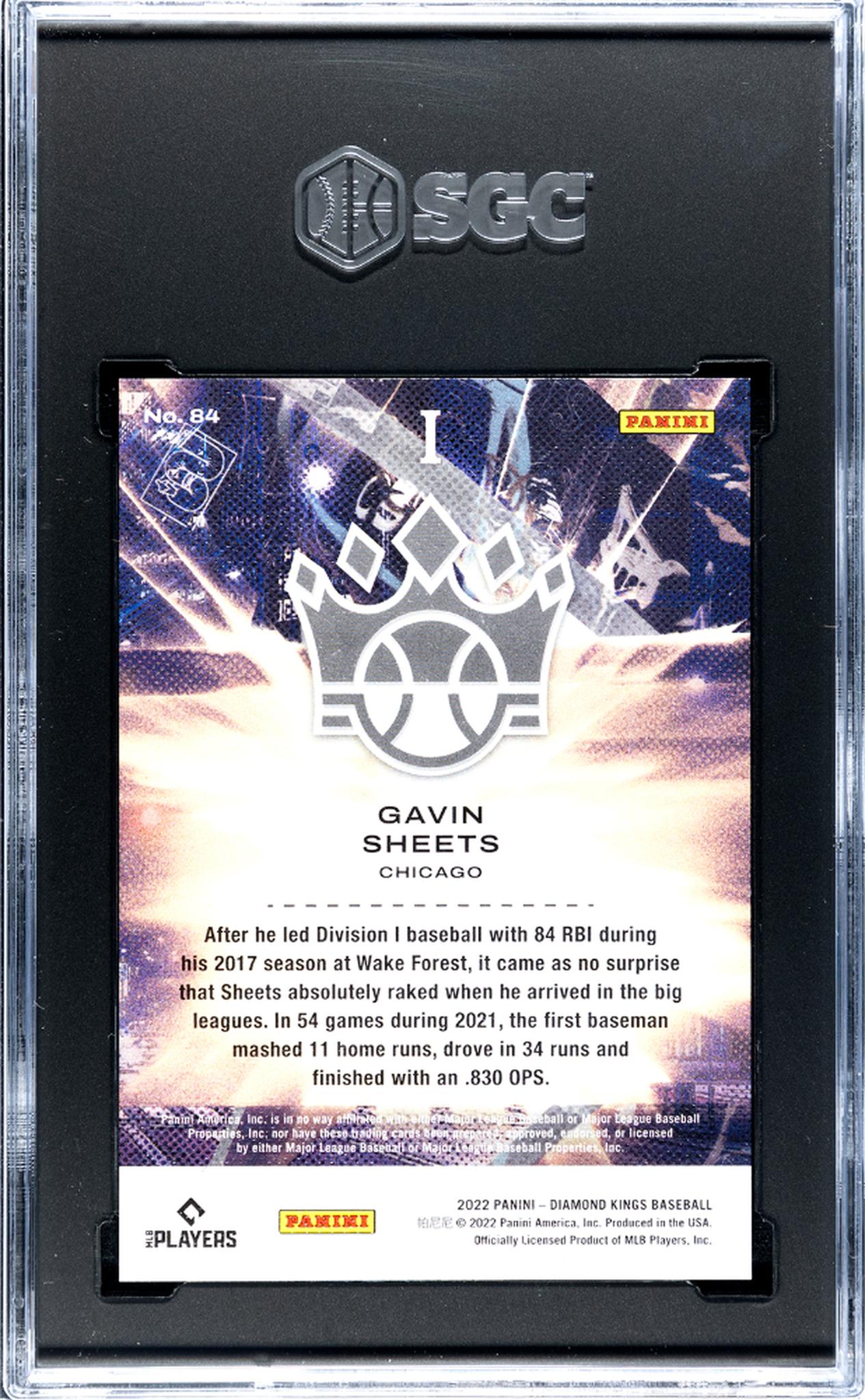 2022 Panini Diamond Kings Blue Frame Gavin Sheets #84 RC SGC 9.5