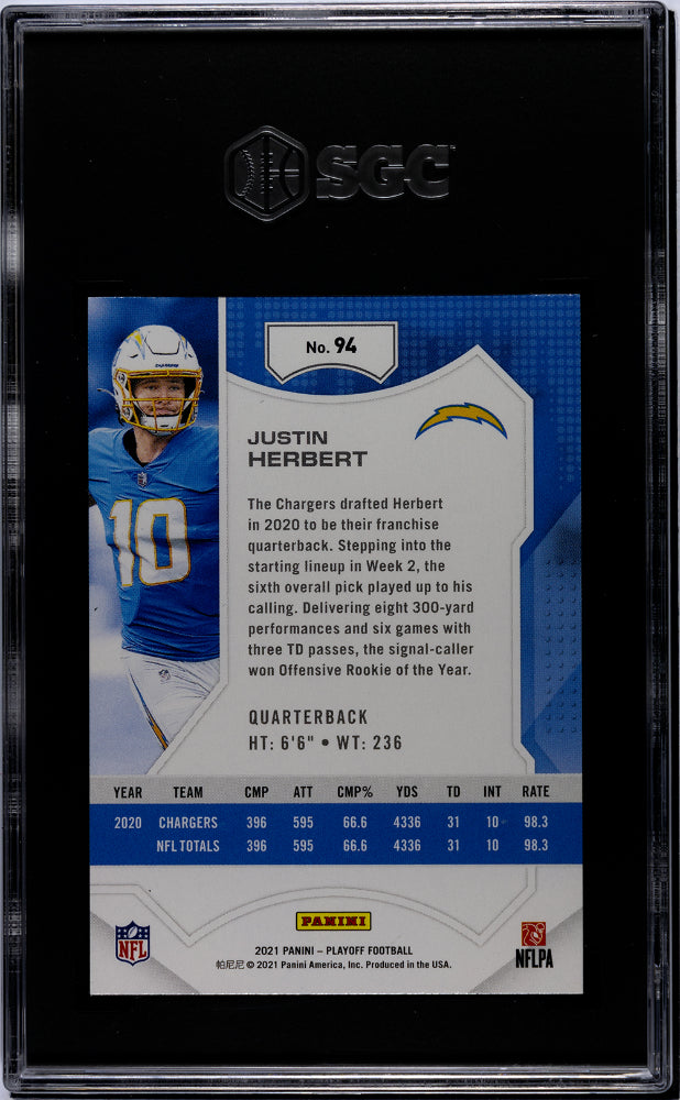 2021 Panini Playoff Justin Herbert #94 SGC 9.5