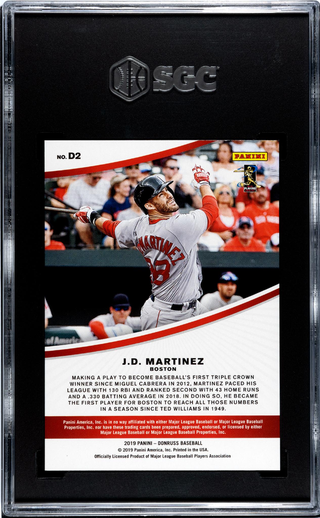 2019 Panini Donruss Dominators J.D. Martinez #D2 /999 SGC 10