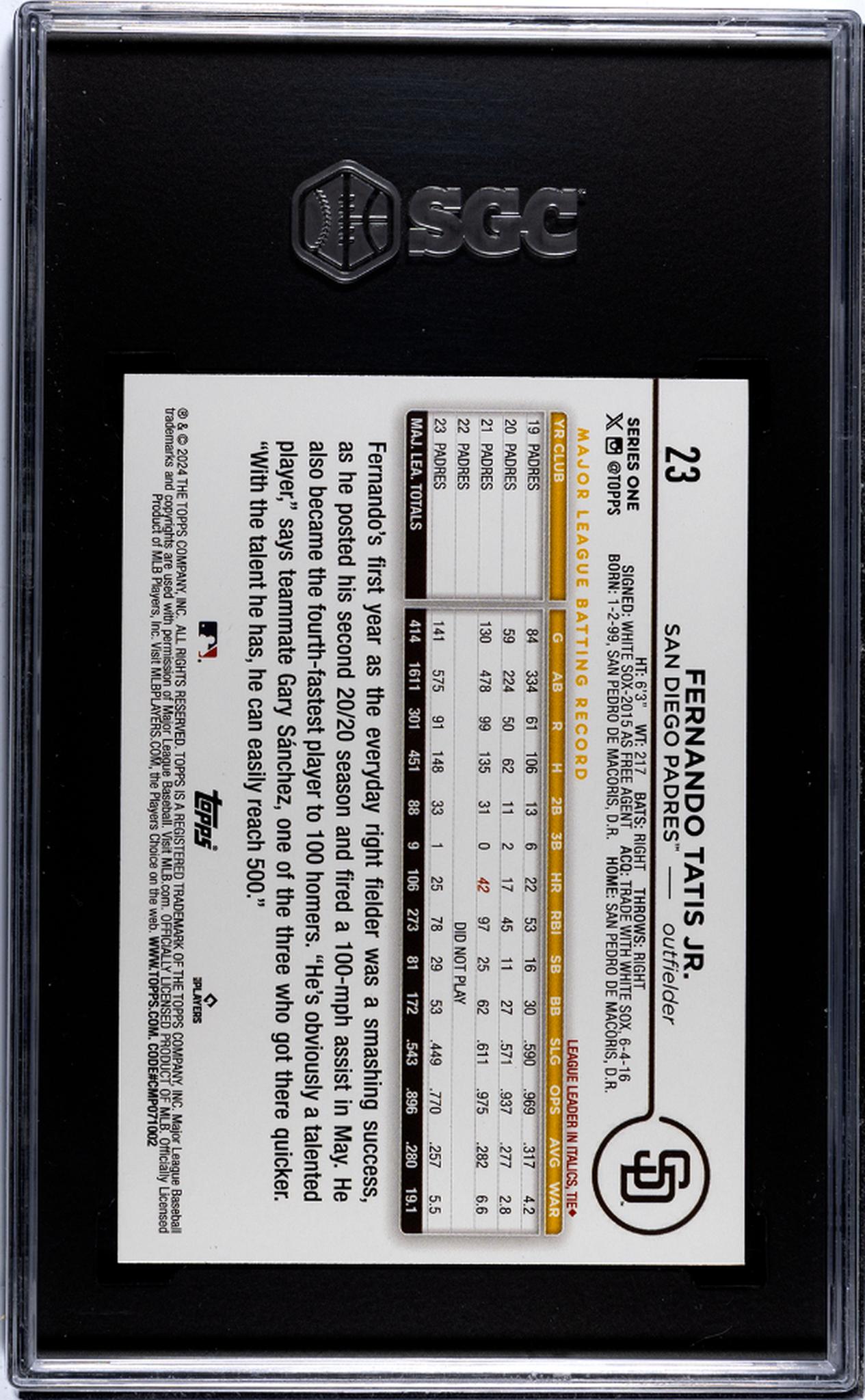 2024 Topps #23 Fernando Tatis Jr. Rainbow Foil SGC 10