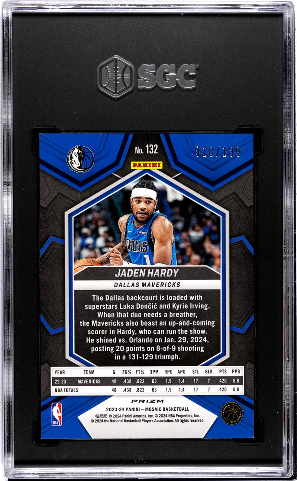 2023-24 Panini Mosaic #132 Jaden Hardy Blue Prizm 18/199 SGC 8.5