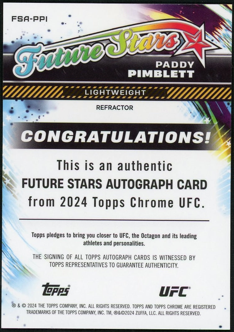 2024 Topps Chrome FSA-PPI Paddy Pimblett Future Stars Refractor /150 Auto