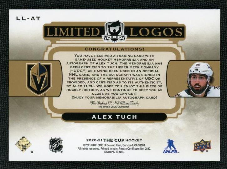 2020 Upper Deck The Cup LL-AT Alex Tuch Limited Logos /50 Golden Knights Auto