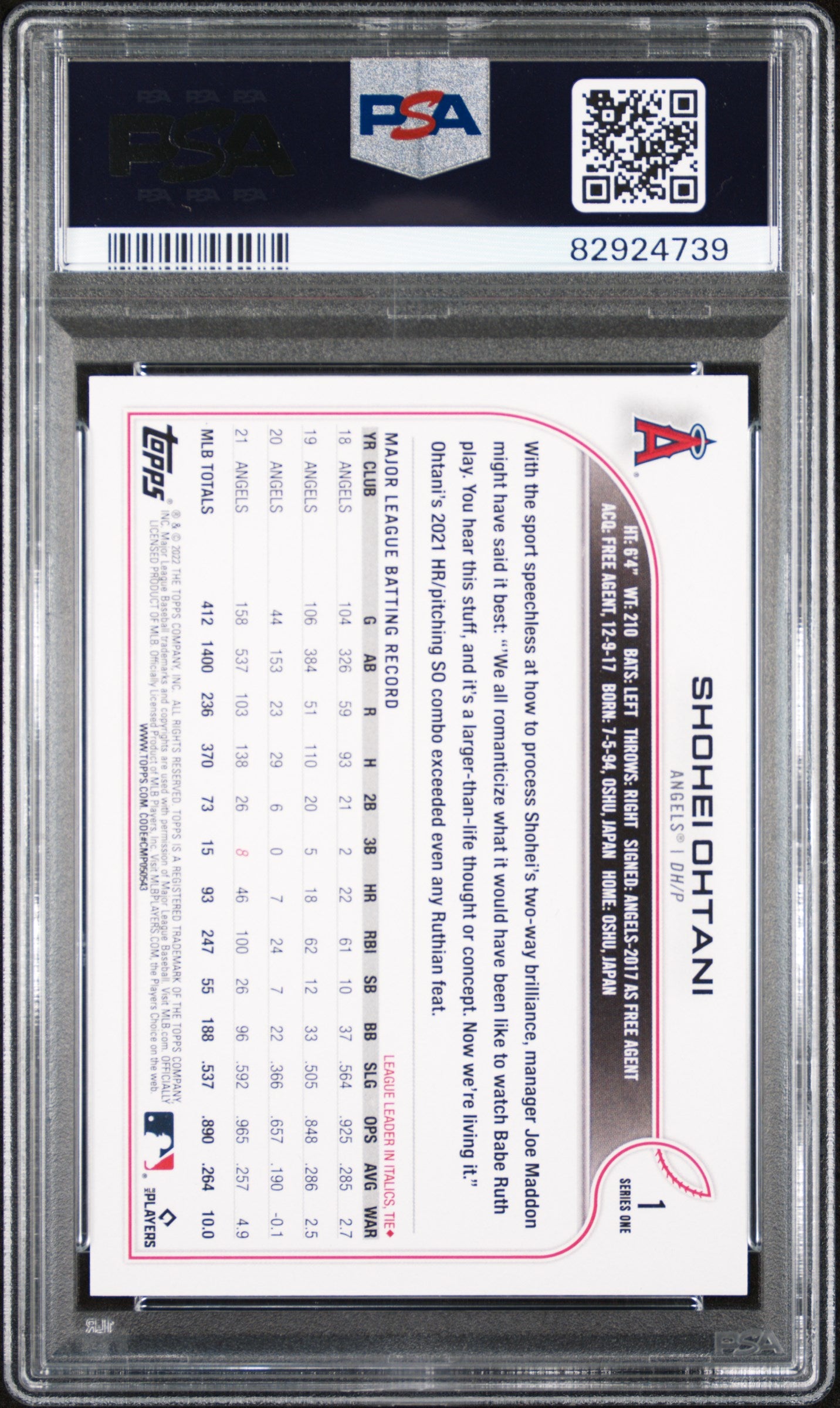 2022 Topps Shohei Ohtani Royal Blue #1 PSA 9