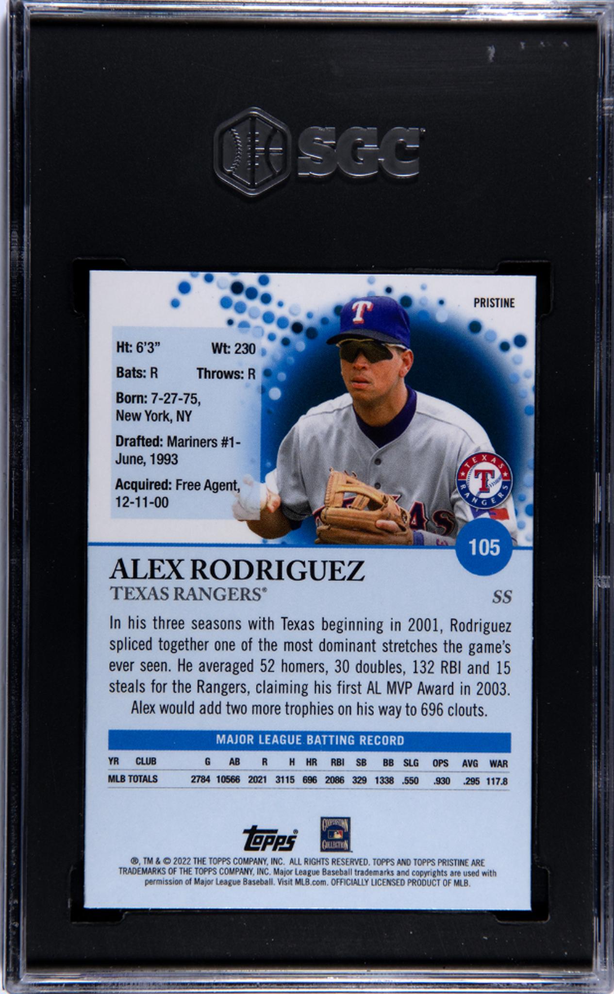 2022 Topps Pristine Refractor Alex Rodriguez #105 SGC 10