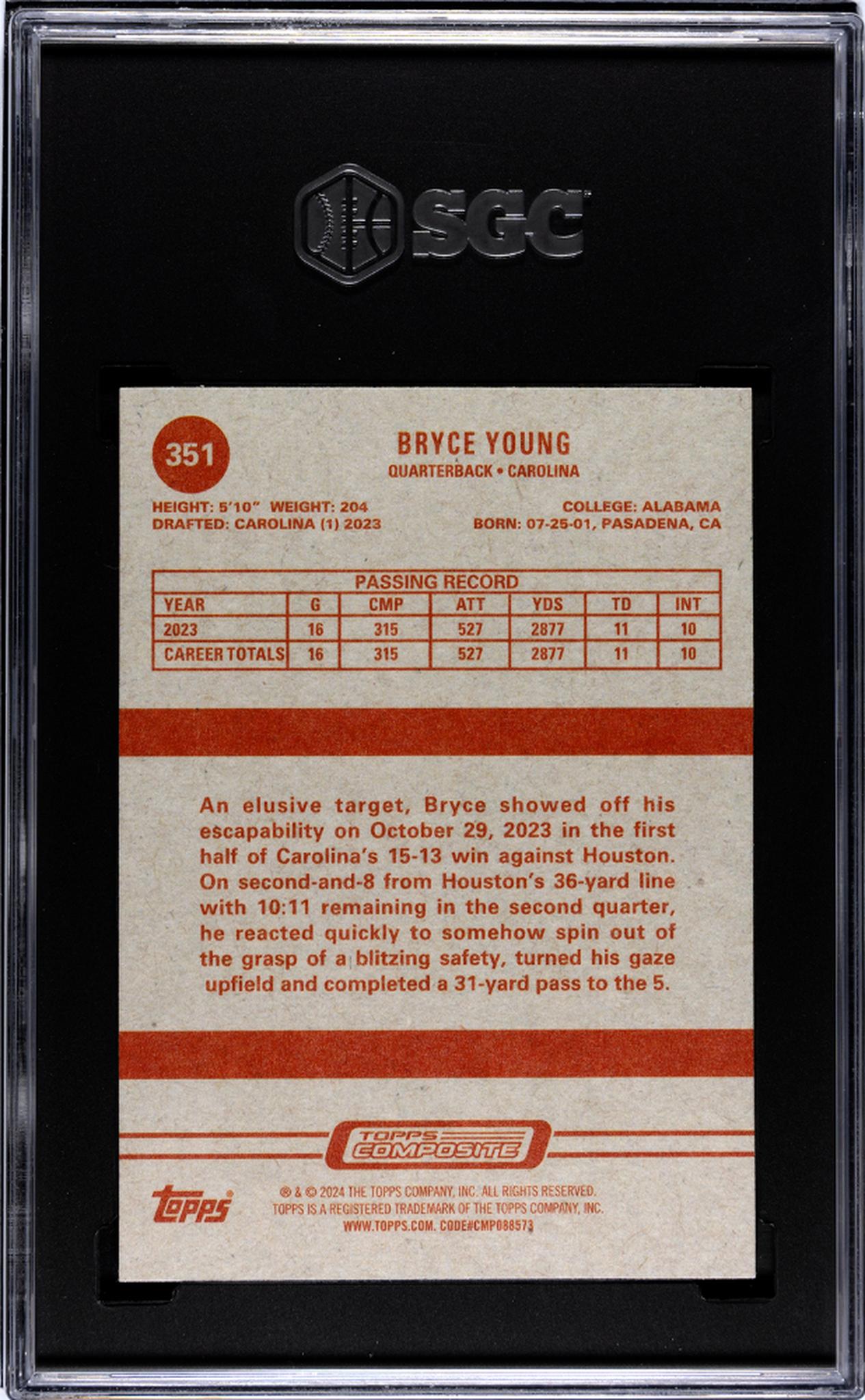 2023 Topps Composite #351 Bryce Young Heritage Rookie  SGC 10