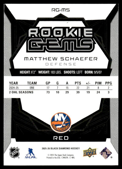 2025-26 Black Diamond Rookie Gems Matthew Schaefer #RG-MS