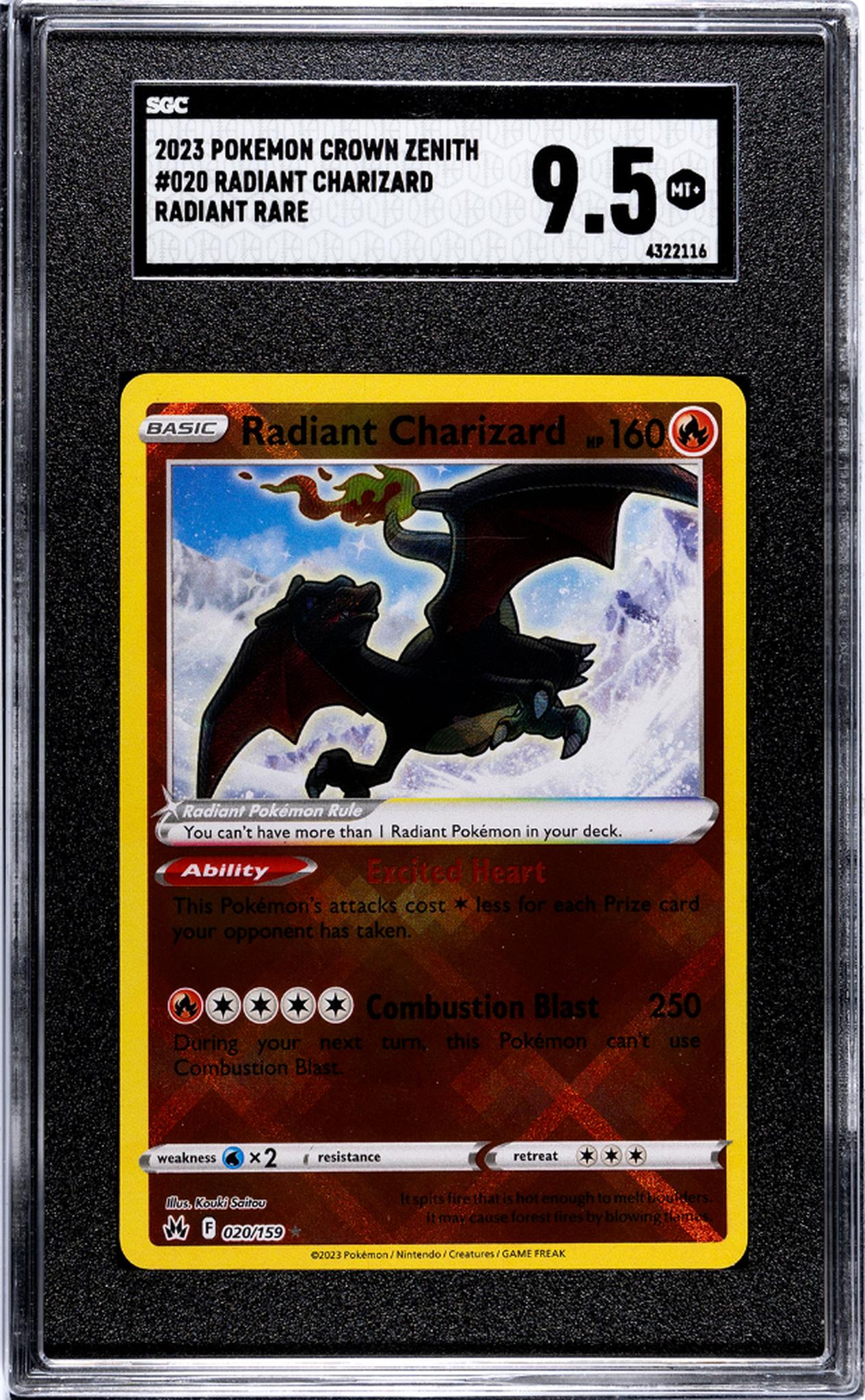 2023 Pokemon Crown Zenith Radiant Rare Charizard #020/159 SGC 9.5
