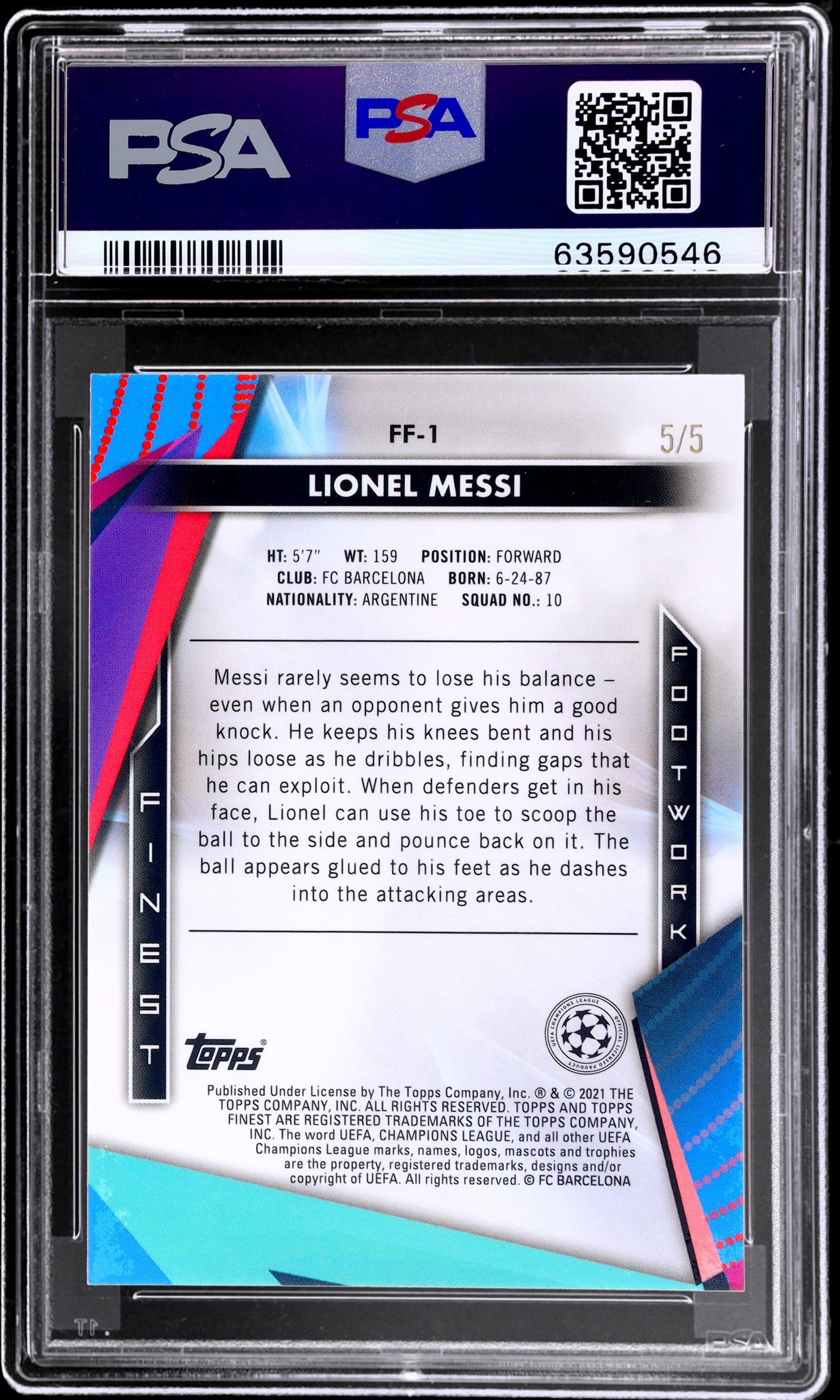 2020 Finest UEFA Champions League #FF1 Lionel Messi Footwork Red Refractor /5 PSA 10