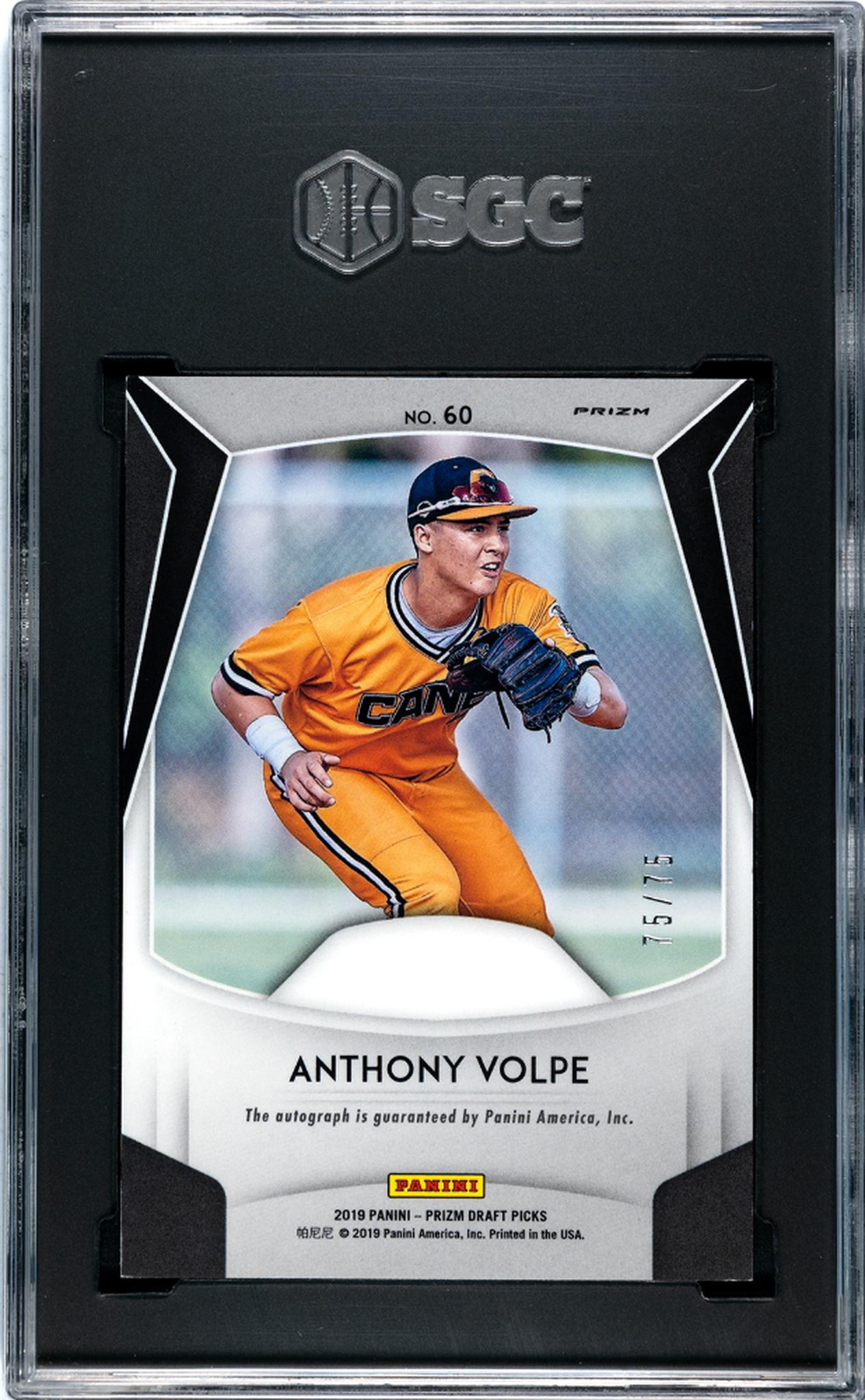 2019 Panini Prizm DP Hyper Prizm Anthony Volpe #60 Auto /75 SGC 9.5 Auto 10