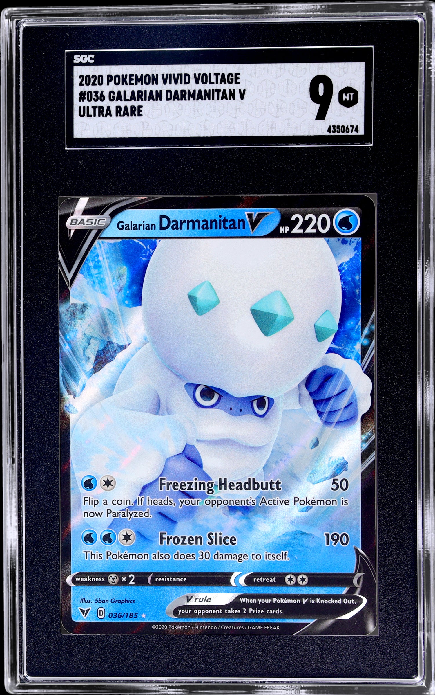 2020 Pokemon Vivid Voltage #036 Galarian Darmanitan V Ultra Rare SGC 9