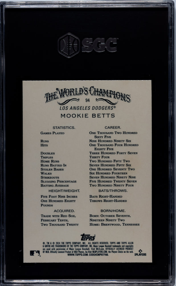 2024 Topps Allen & Ginter Chrome Mookie Betts #94 SGC 9.5