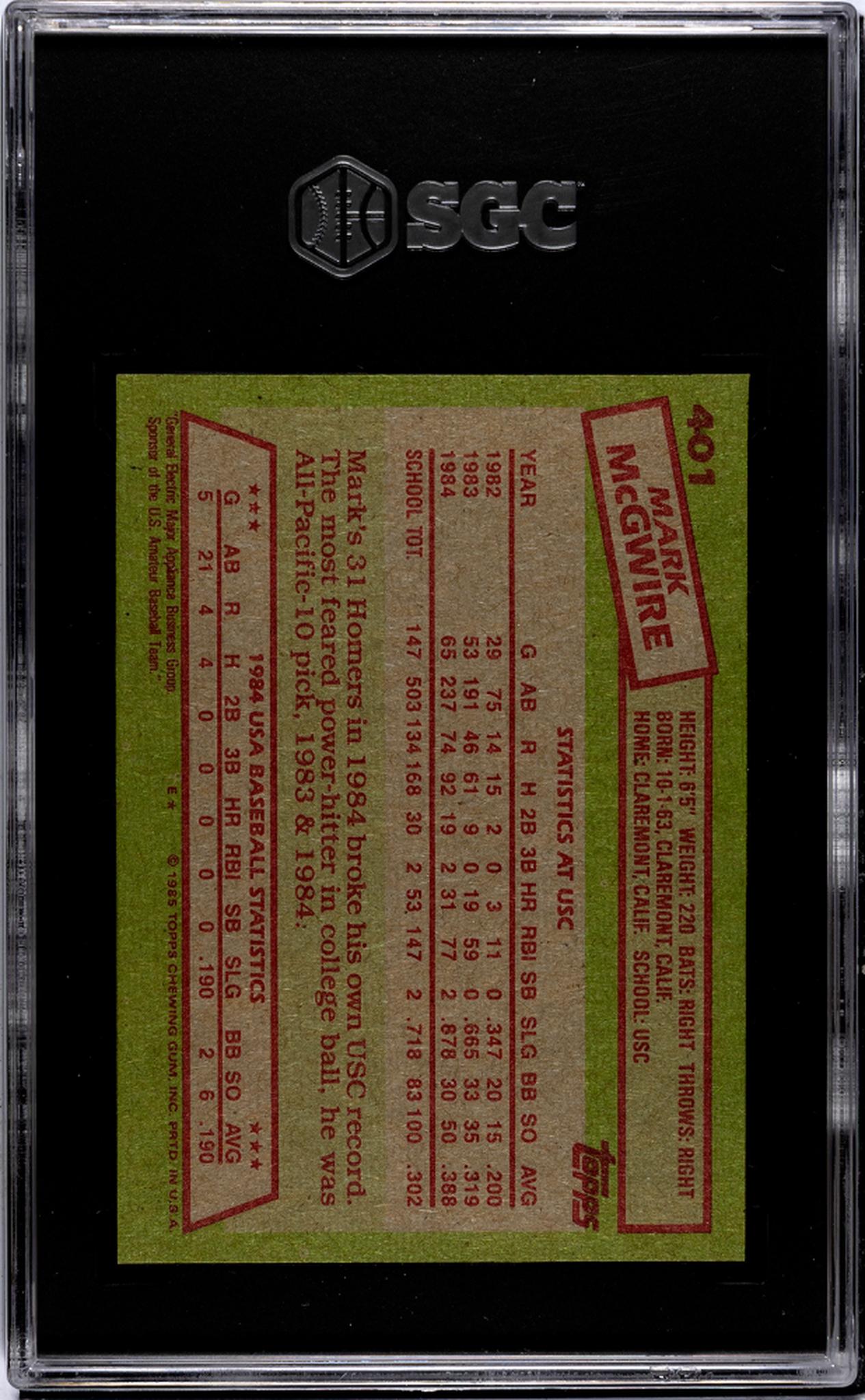 1985 Topps Mark McGwire #401 SGC 7