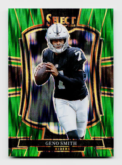 2025 Panini Select Geno Smith #105 Premier Level Green Shock SSP /5