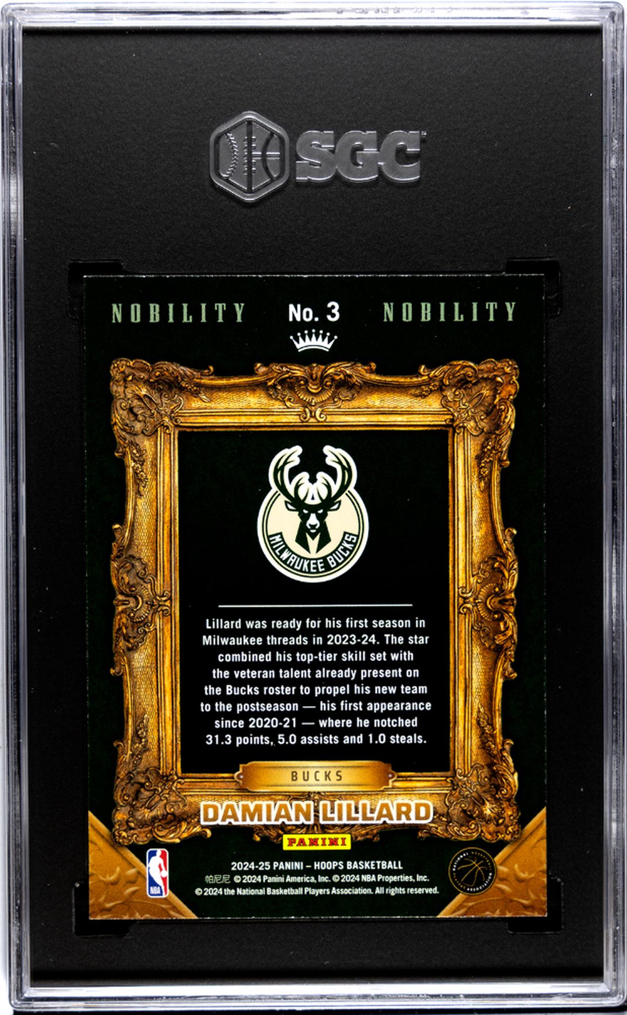2024-25 Panini Hoops #3 Damian Lillard Nobility SGC 9.5