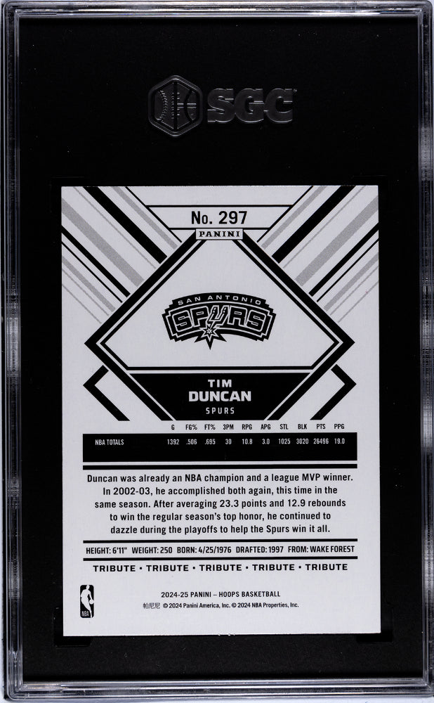 2024-25 Panini Hoops Tribute Tim Duncan #297 SGC 8.5