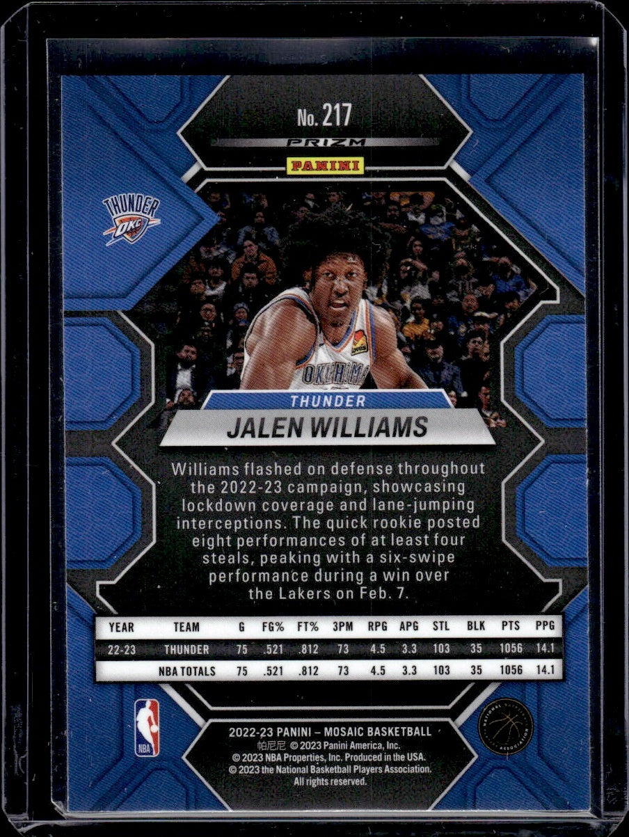 2022 Panini Mosaic #217 Jalen Williams Green Rookie Thunder