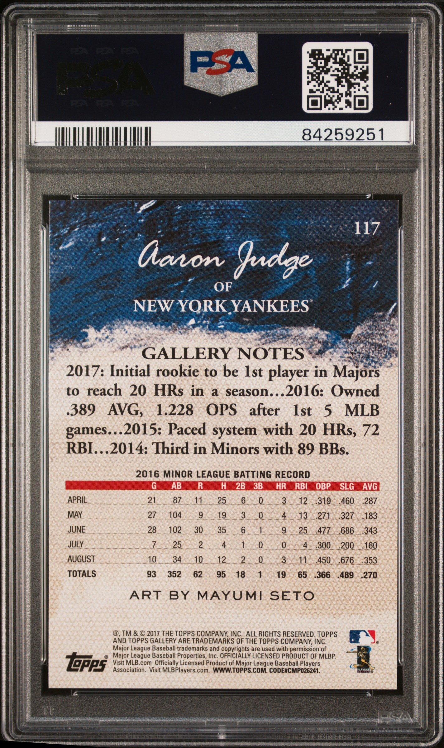 2017 Topps Gallery #117 Aaron Judge PSA 10