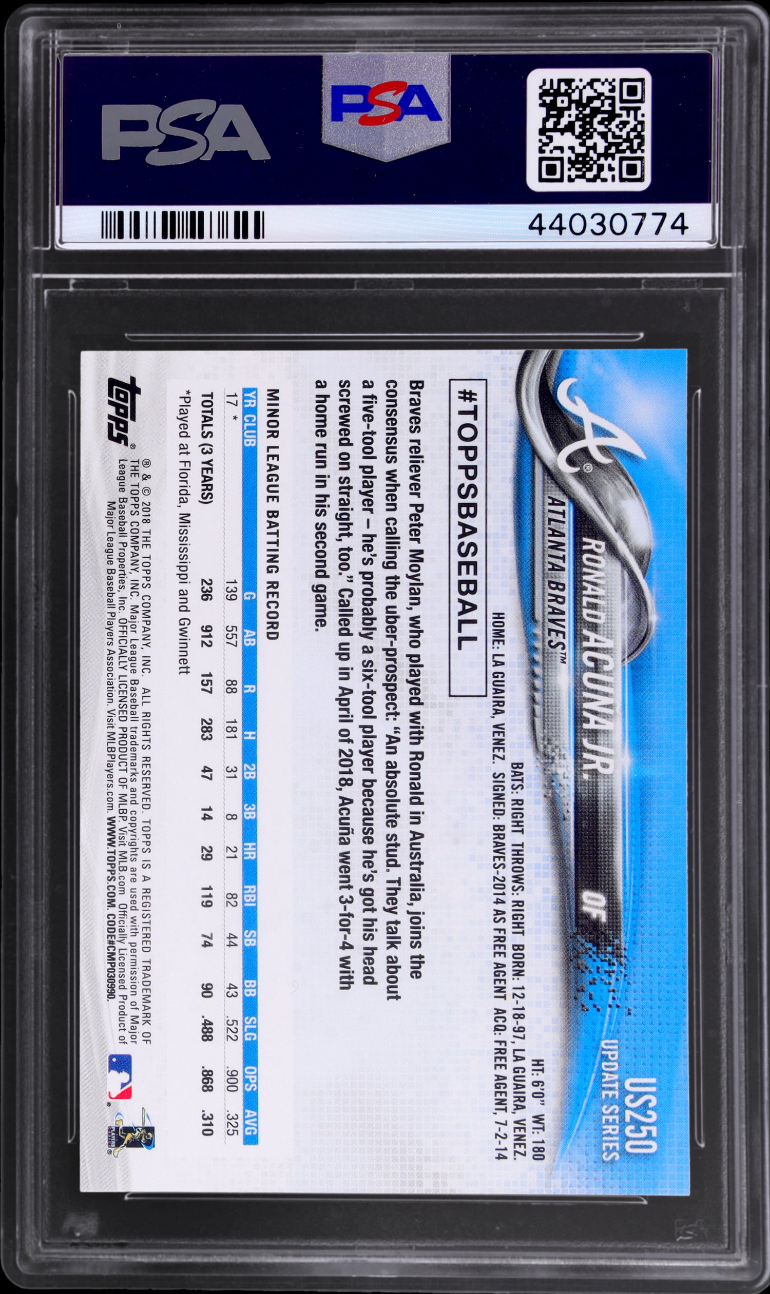 2018 Topps Update Ronald Acuna Jr. #US250 RC PSA 10