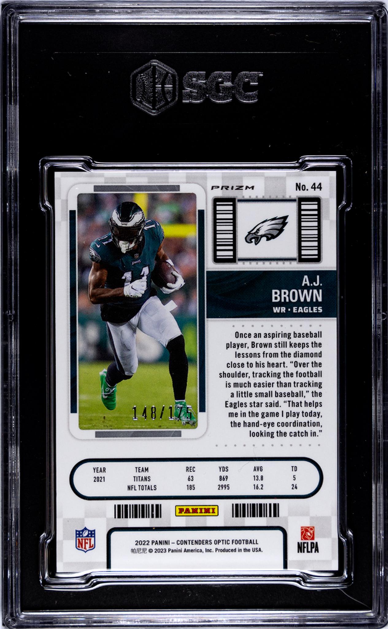 2022 Contenders Optic #44 A.J. Brown Season Ticket /175 SGC 9