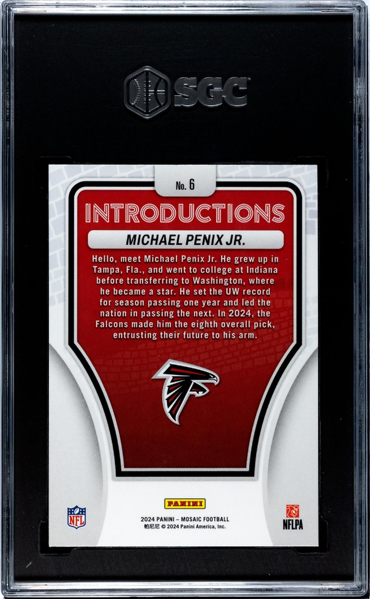 2024 Panini Mosaic #6 Michael Penix Jr. Introductions SGC 9.5