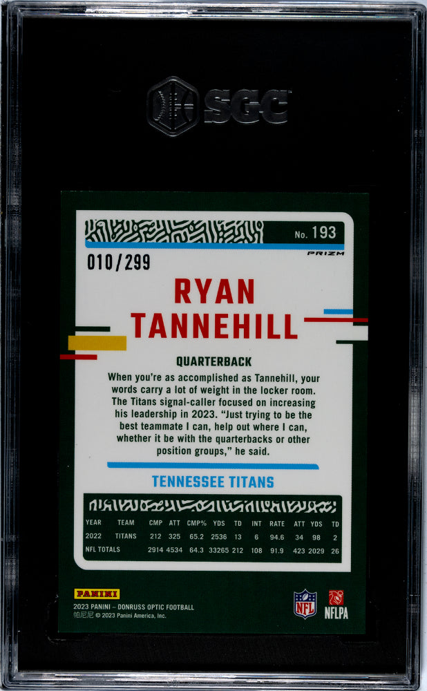 2023 Panini Donruss Optic #193 Ryan Tannehill Aqua /299  SGC 10