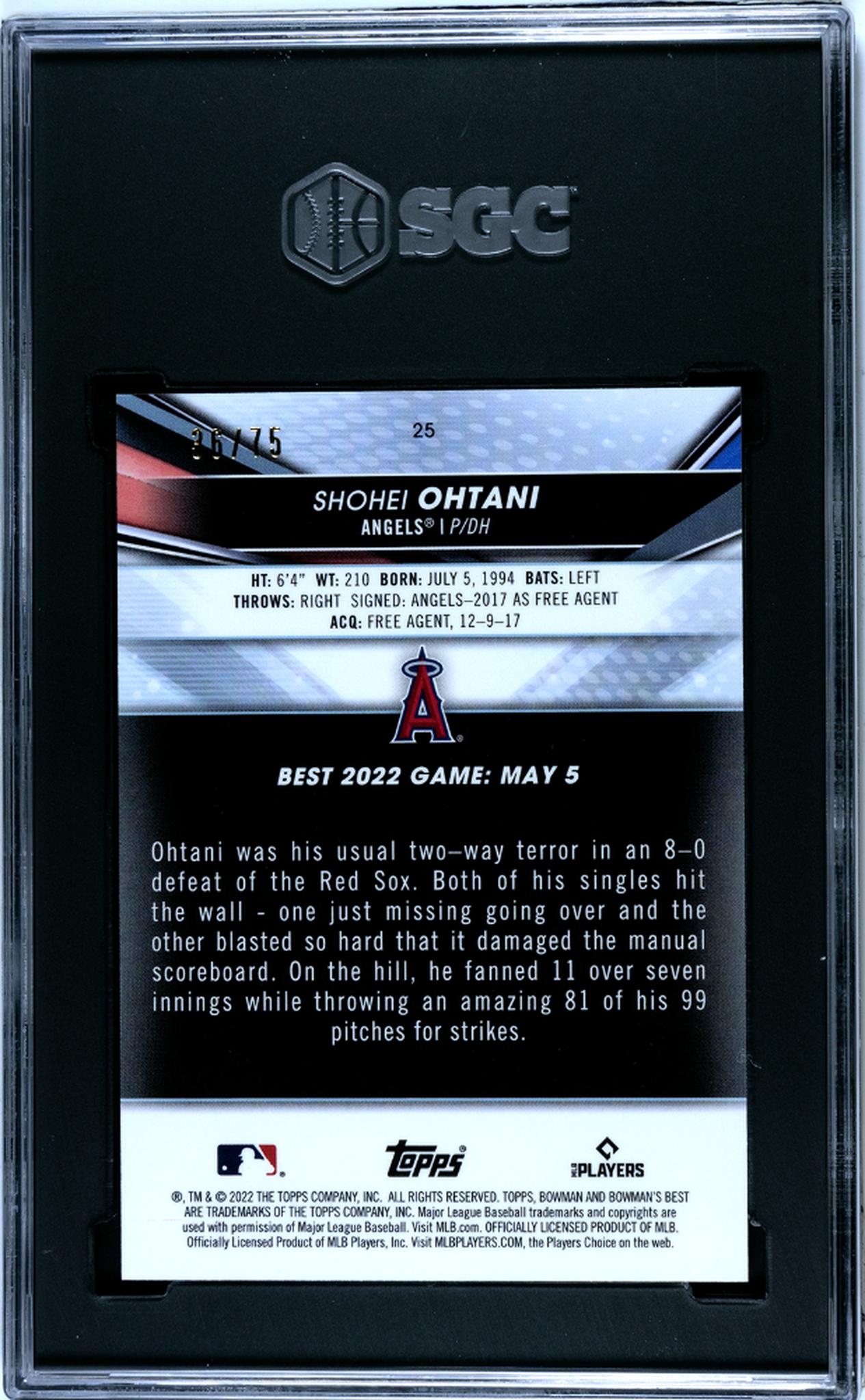 2022 Topps Bowman's Best Gold Lava Refractor Shohei Ohtani #25 36/75 SGC 9.5