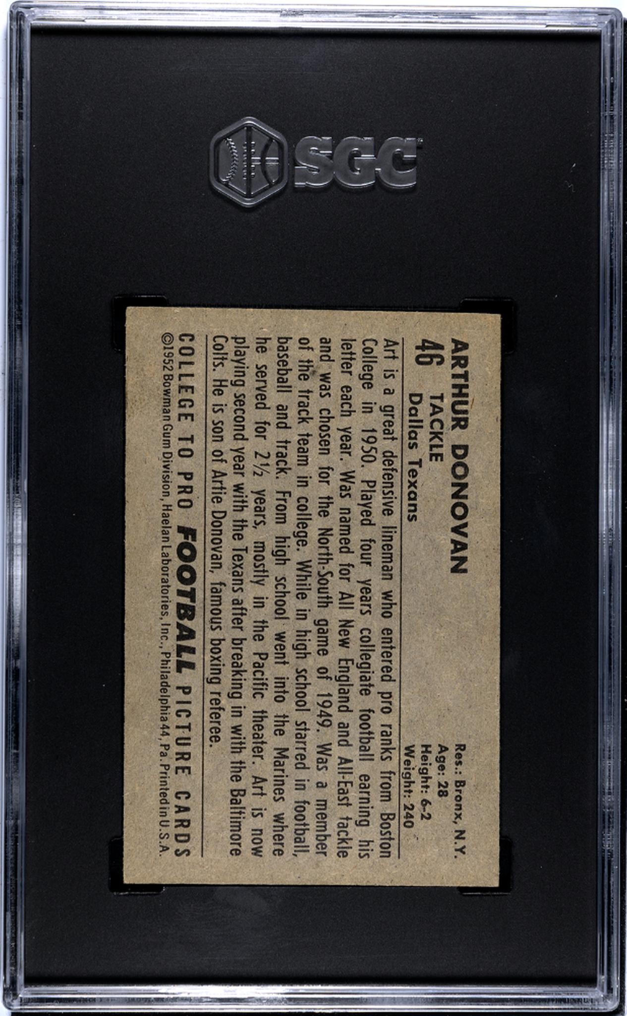 1952 Bowman Small Art Donovan #46 RC SGC 6