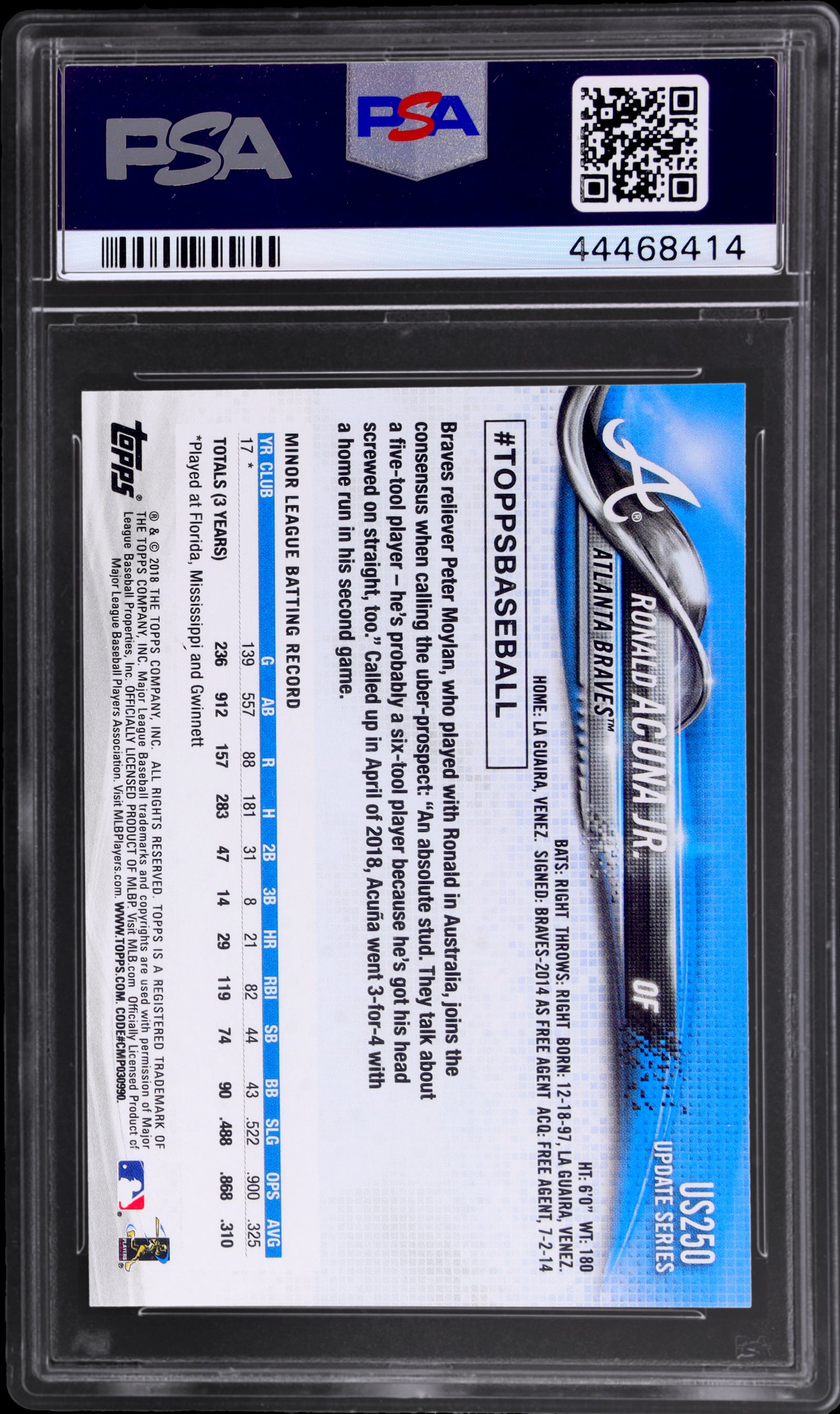 2018 Topps Update Ronald Acuna Jr. #US250 RC PSA 10