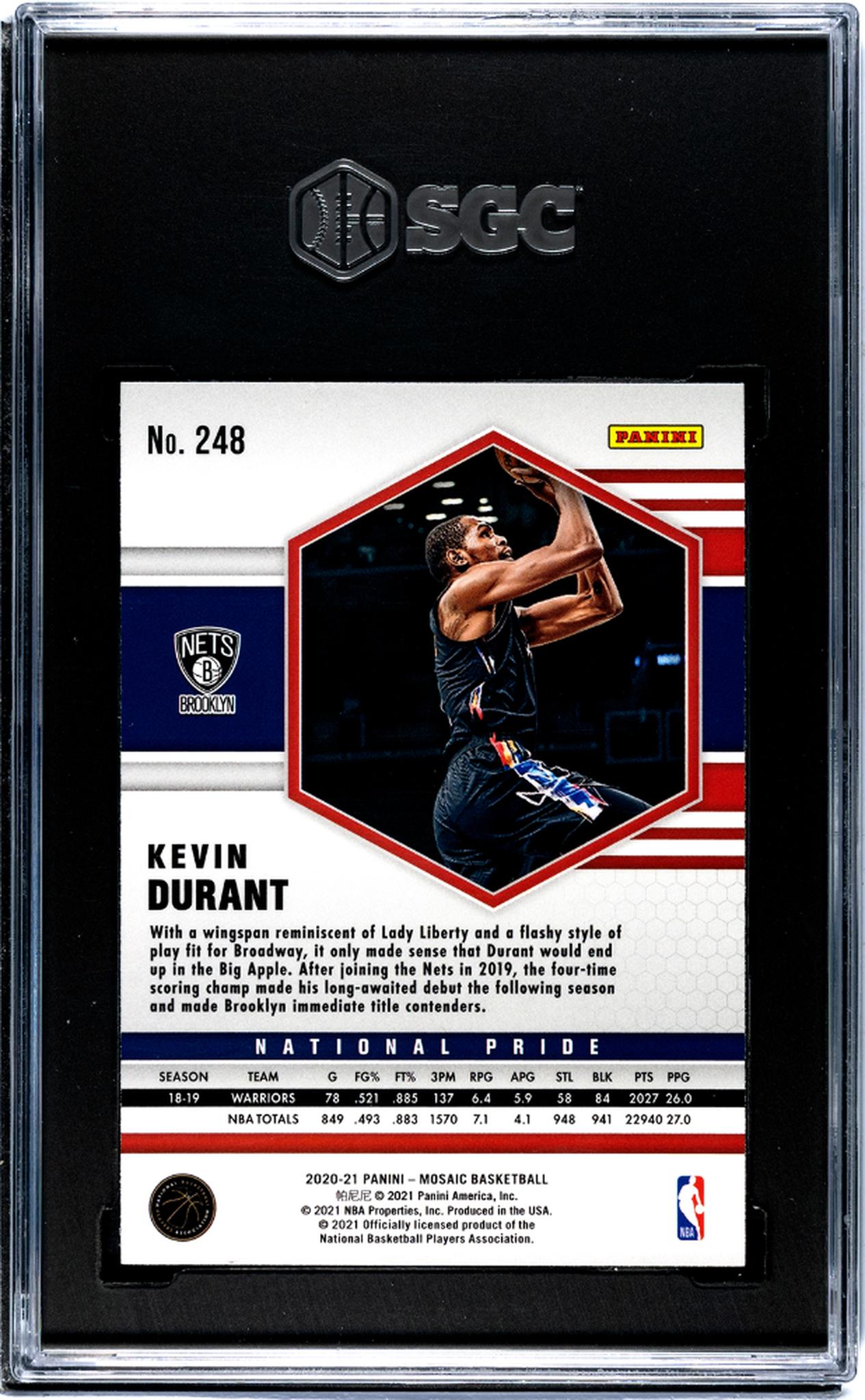 2020-21 Panini Mosaic #248 Kevin Durant National Pride Silver Prizm SGC 8