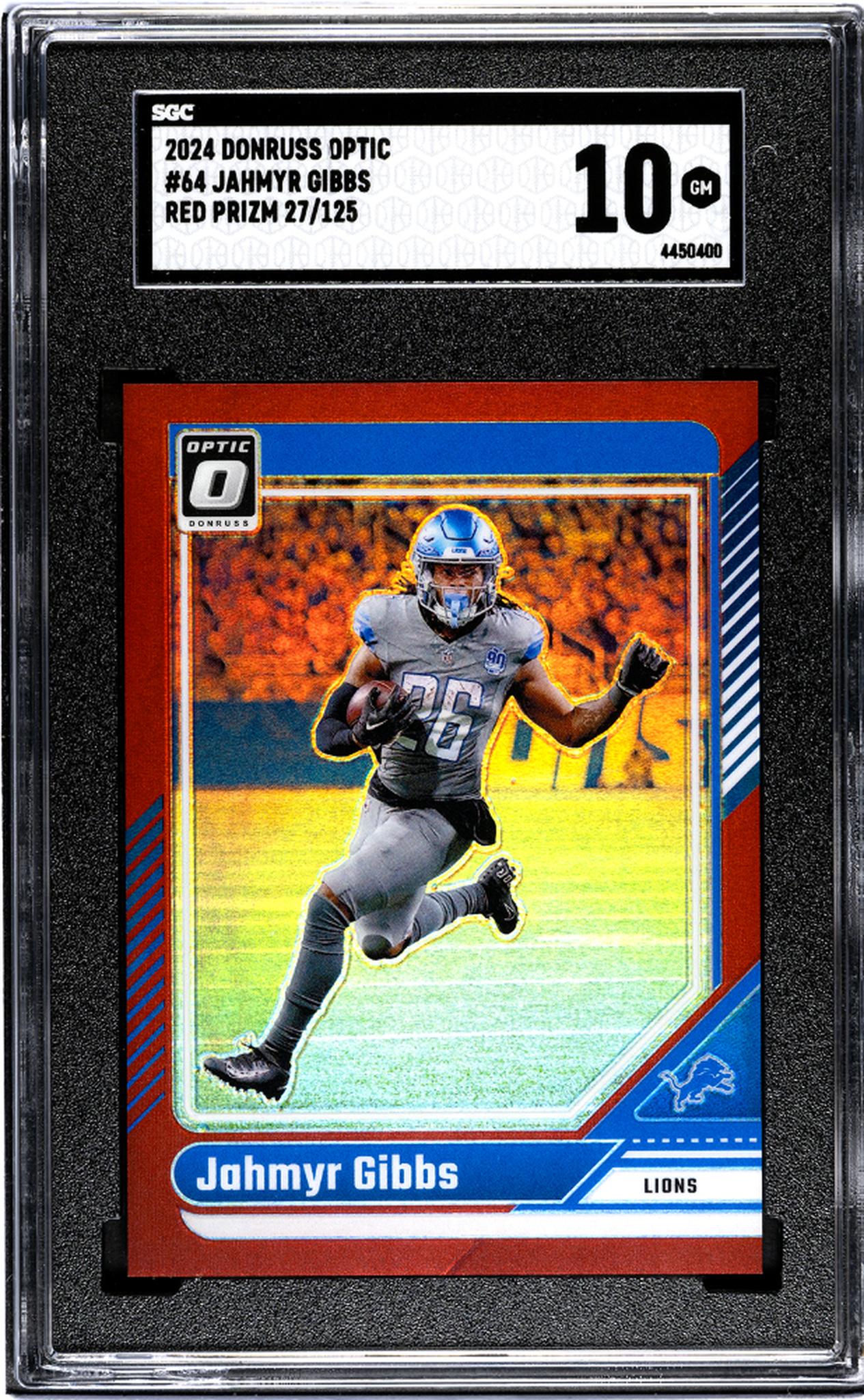 2024 Donruss Optic #64 Jahmyr Gibbs Red Prizm /125 SGC 10