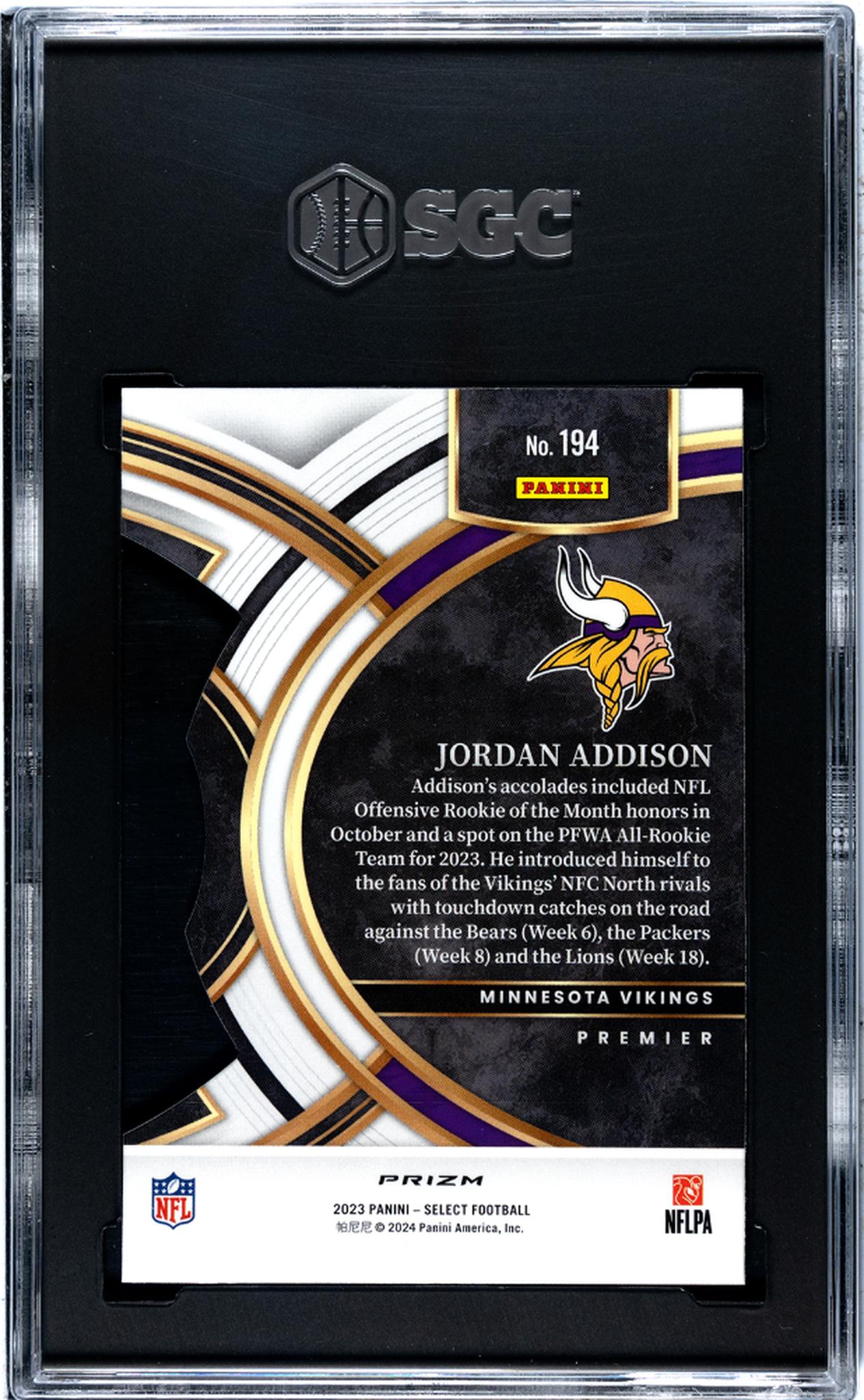 2023 Panini Select #194 Jordan Addison Black/Red Die-Cut Prizm SGC 9.5