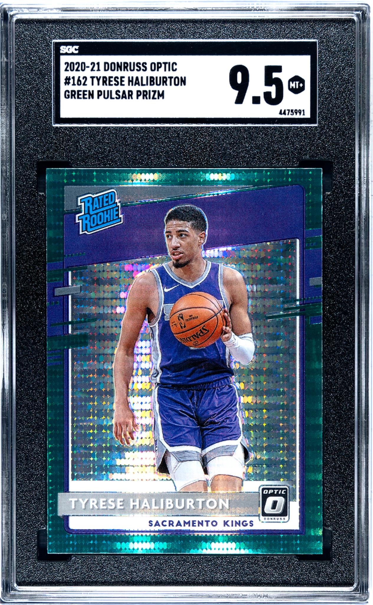 2020-21 Donruss Optic #162 Tyrese Haliburton Green Pulsar Prizm SGC 9.5