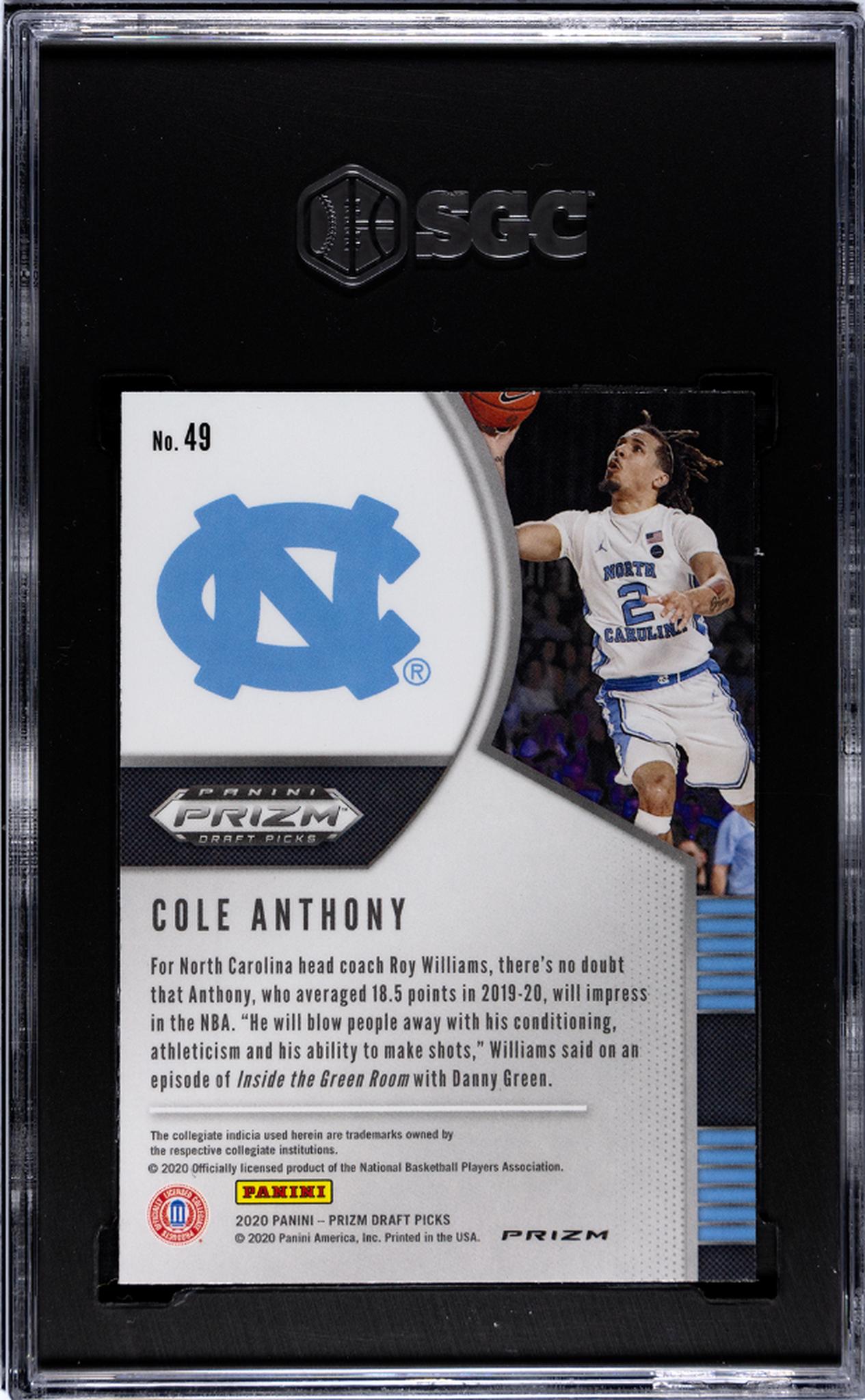 2020 Panini Prizm Draft Picks Hyper Prizm Cole Anthony #49 RC SGC 9.5