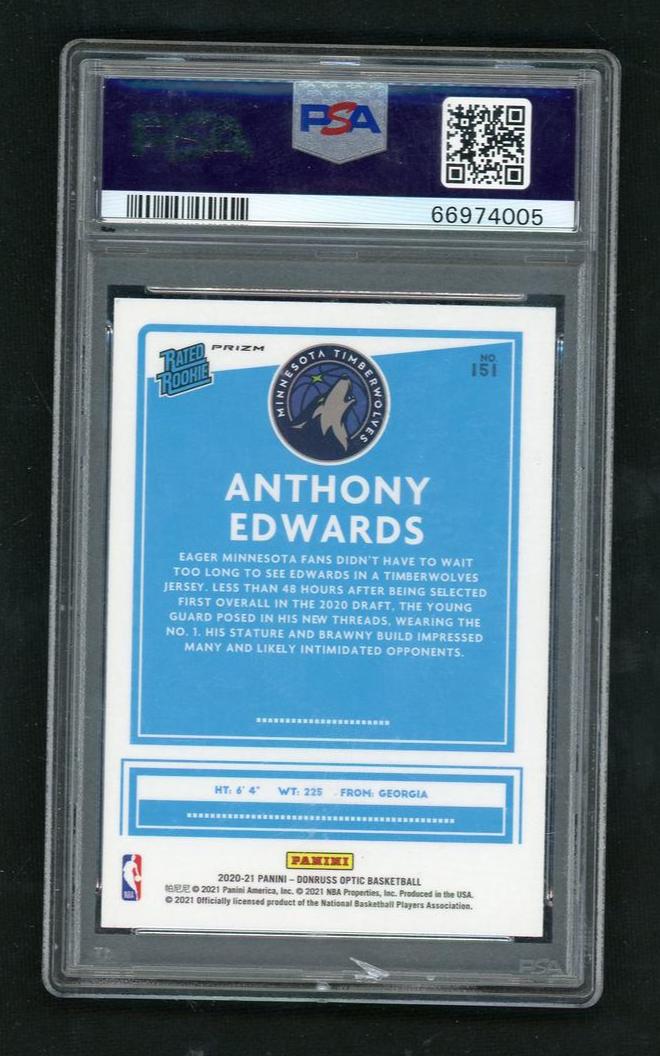 2020 Donruss Optic Rated Rookie Fanatics Box Set Anthony Edwards #151 PSA 9