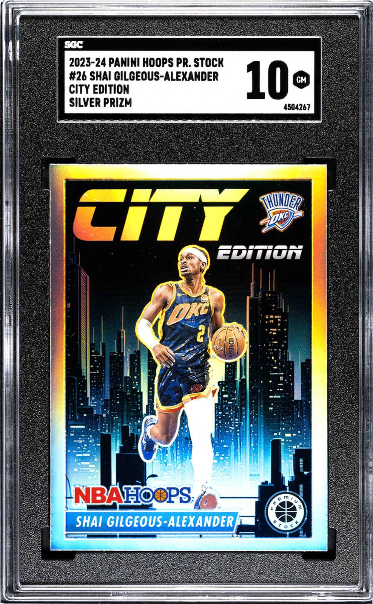 2023-24 Panini Hoops Premium Stock #26 Shai Gilgeous-Alexander City Ed. Silver Prizm SGC 10