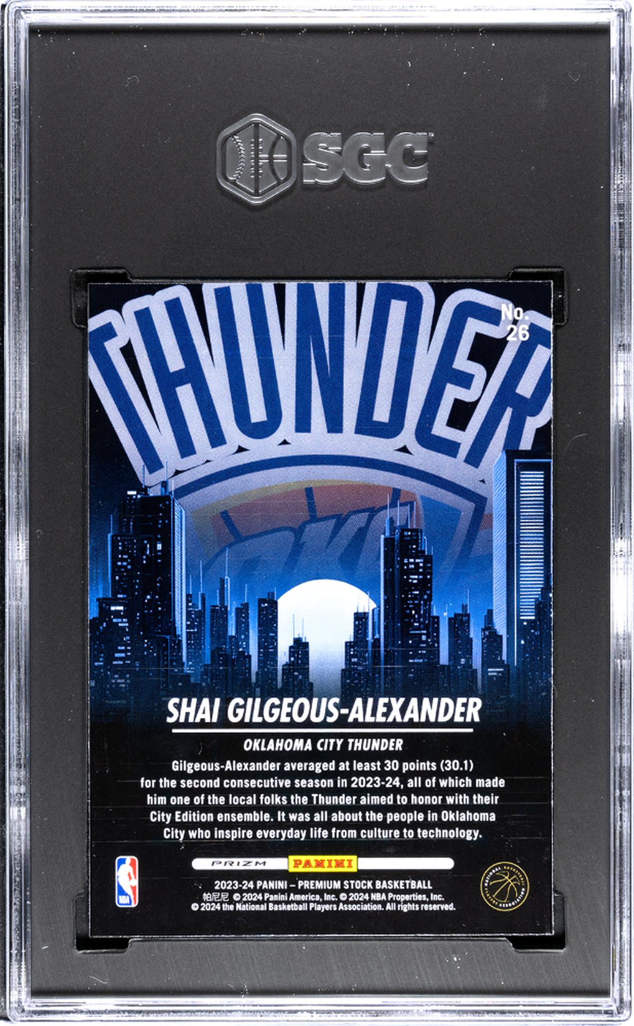 2023-24 Panini Hoops Premium Stock #26 Shai Gilgeous-Alexander City Ed. Silver Prizm SGC 10